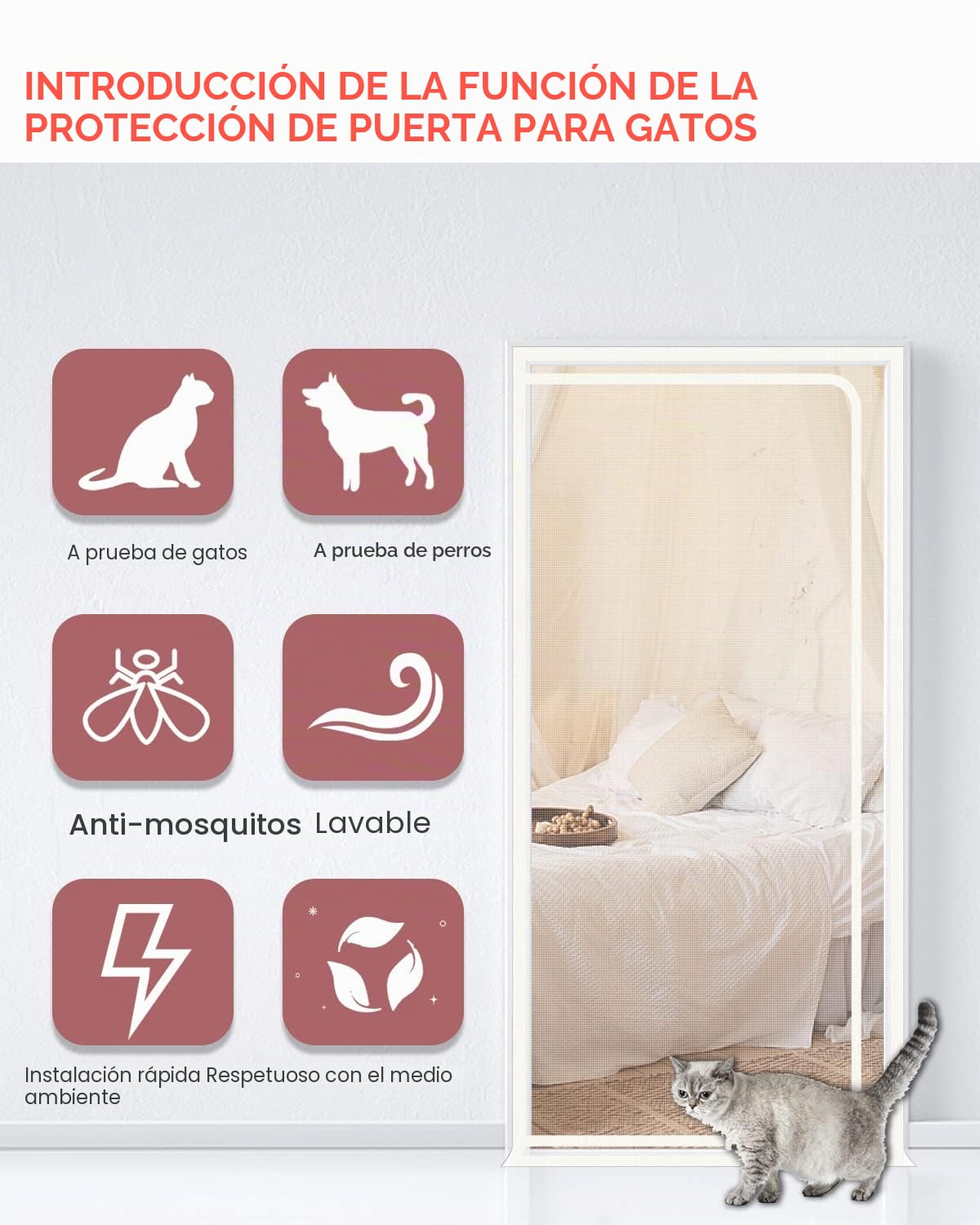 SHRRL Rejilla de Protección para Gatos y Perros - Puerta de Balcón Gruesa Con Cremallera para Salón, Dormitorio, Cocina y Terraza