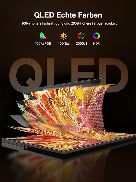 Uperfect 16 Inch 2K 144Hz QLED Portable Monitor 150% sRGB 2000:1 400 Nits 2560x1600 16:10 0.1ms Display Integrated Mount Mini HDMI USB C for PC Laptop Mobile Phone Xbo Switch PS4/5 VESA Compatible