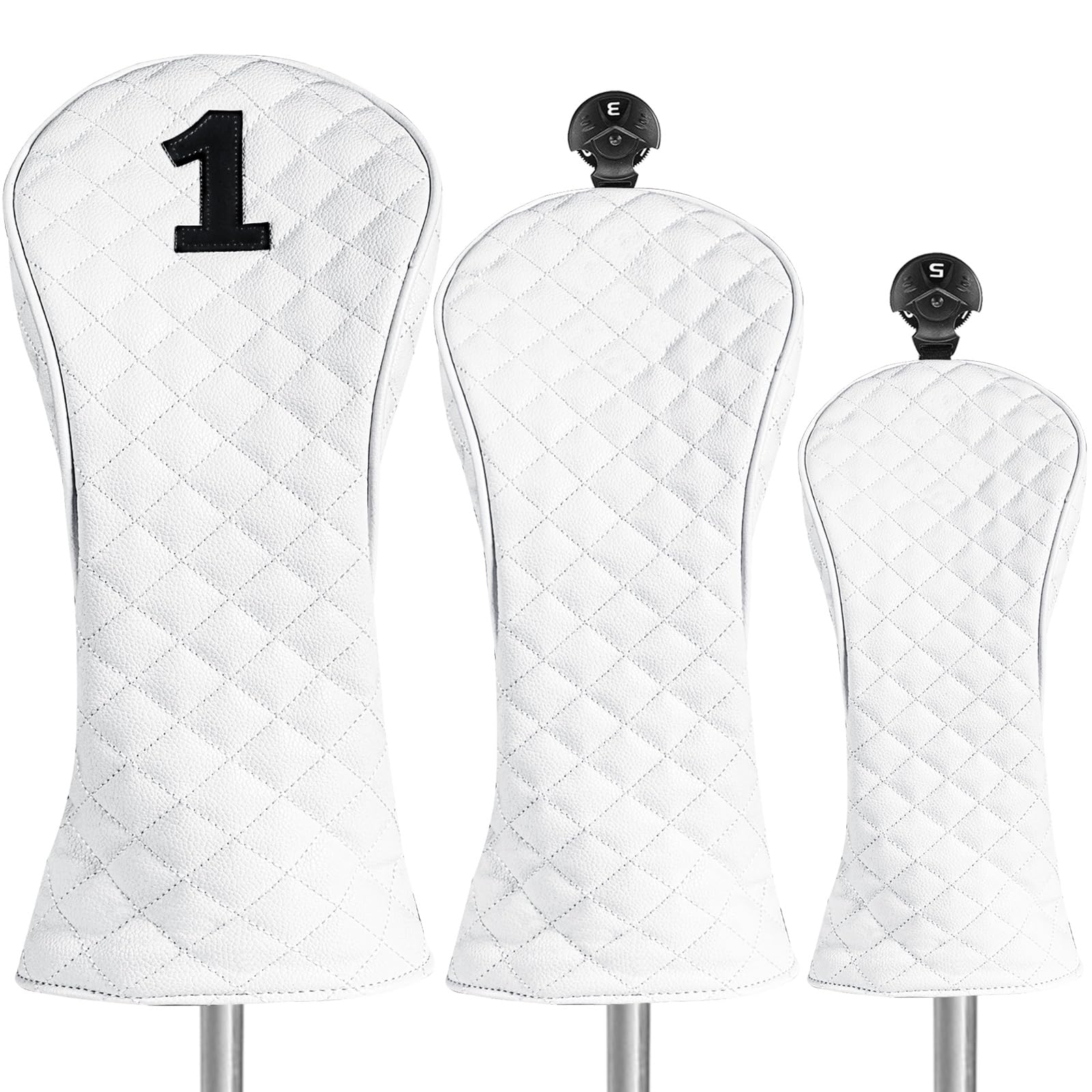 FINGER TEN Golf Club Head Covers Wood Driver Fairway Hybrid Rescue, Golf Club Covers Woods Novelty Synthetic Leather with Interchangable No.Tag for Men Women(Cream-3 Pack)