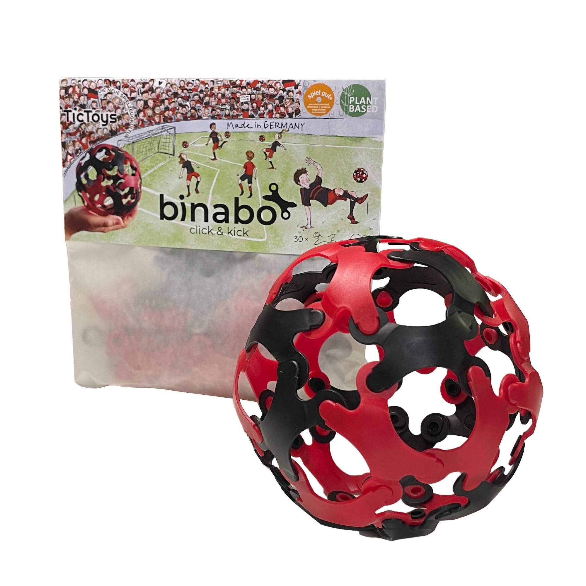 BINABO Click & Kick Football Construction Set  Build Your Own Kickable Ball  Eco-Friendly DIY Toy for Kids & Adults  Flexible & Durable for Freestyle Tricks  Made in Germany (red-black)