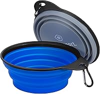 Stansport Collapsible Silicone Travel Bowls 2-Pack Large Grey & Blue - Lightweight Camping Pet Bowls for Hiking