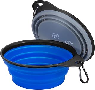 Stansport Collapsible Silicone Travel Bowls 2-Pack Large Grey & Blue - Lightweight Camping Pet Bowls for Hiking