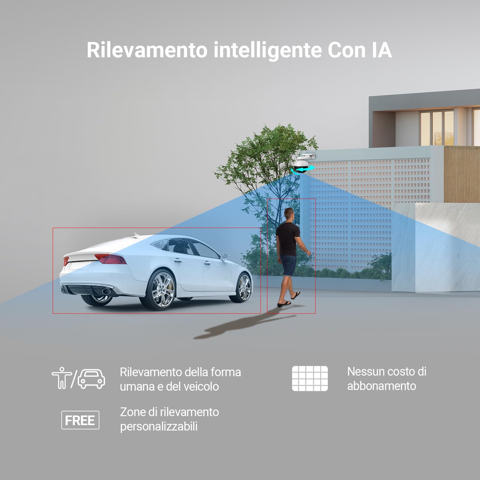 EZVIZ Telecamera WiFi da Esterno Motorizzata, Telecamera WiFi di Sorveglianza, Videocamera Esterna Pan&Tilt con Copertura Visiva a 360 °, Visione Notturna Fino a 30 m, AI, Impermeabile, C8W 3MP