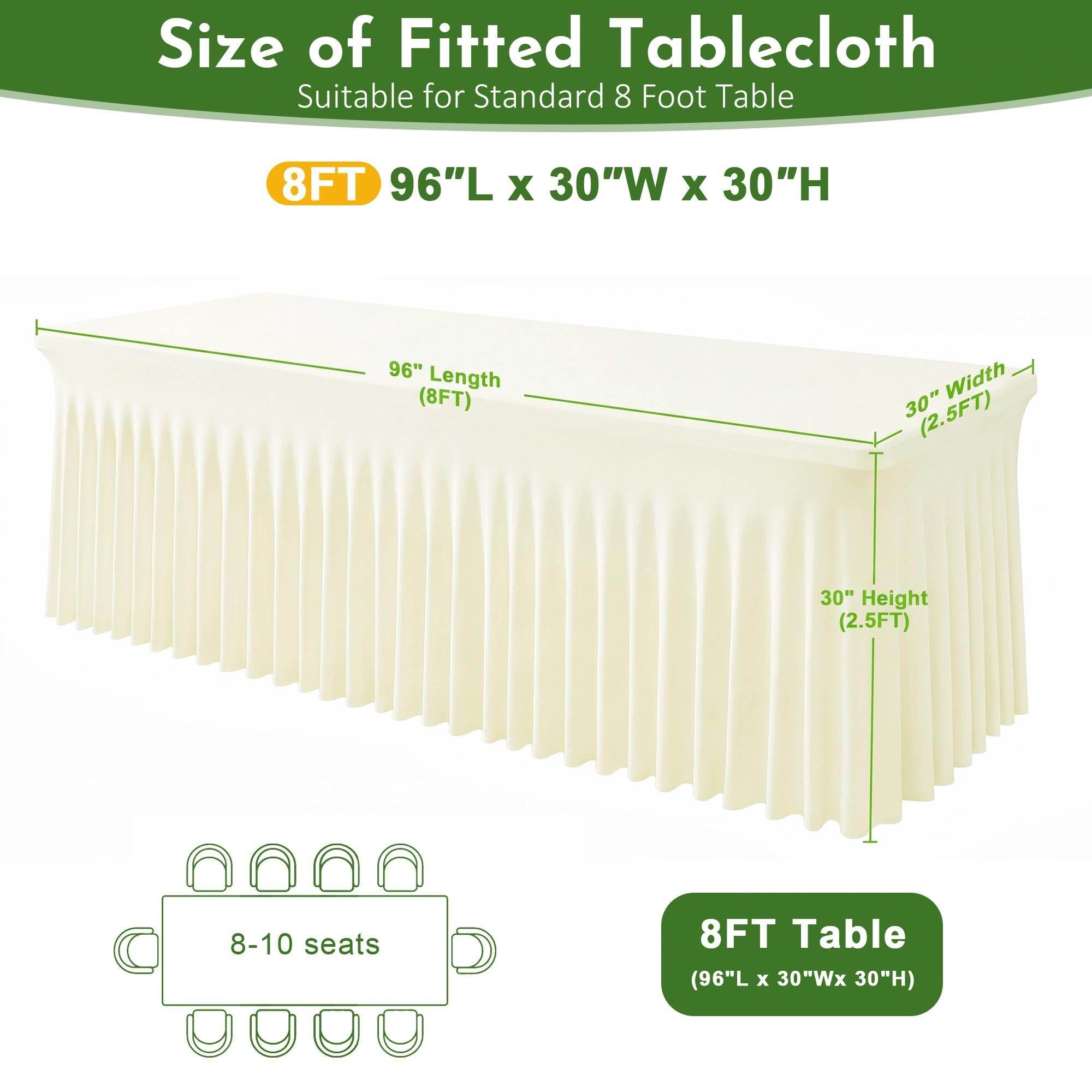 Wokceer Elfenbeinfarbene Spandex-Tischdecke für rechteckige Tische, 2,4 m