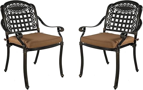 Miniatura 3 de MEETWARM Juego de 2 sillas de comedor para patio con cojines, sillas de aluminio fundido para todo tipo de clima, para patio, bistró, juego de 2