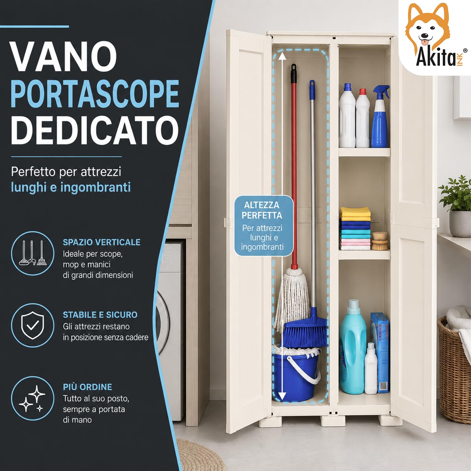 AKITAInk Armadio Multiuso in Plastica Simplex e Omnimodus, Disponibile in Versione Portascope o Bassa, con 1 o 2 Ripiani, Colori Grigio e Panna (Armadio Portascope Simplex con 1 Ripiano Panna)