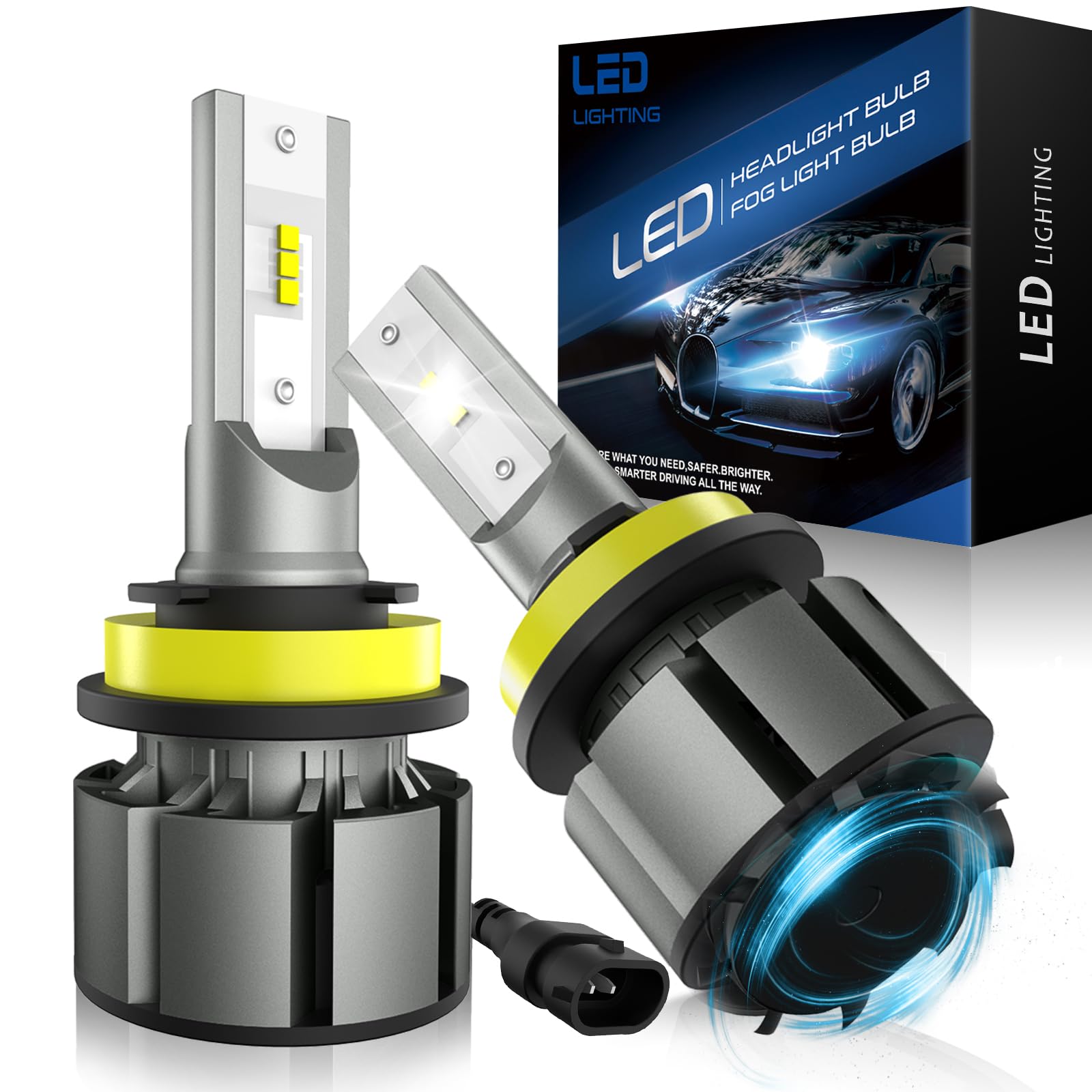JOSHF Lampadina H11 LED, H8/H9 LED CSP 18000LM +500% 6500K Faro Bianco per Auto e Moto con Ventola Silenziosa,Migliorata Sostituzione Lampadina Alogena H11, DC12V, 2 Lampadine