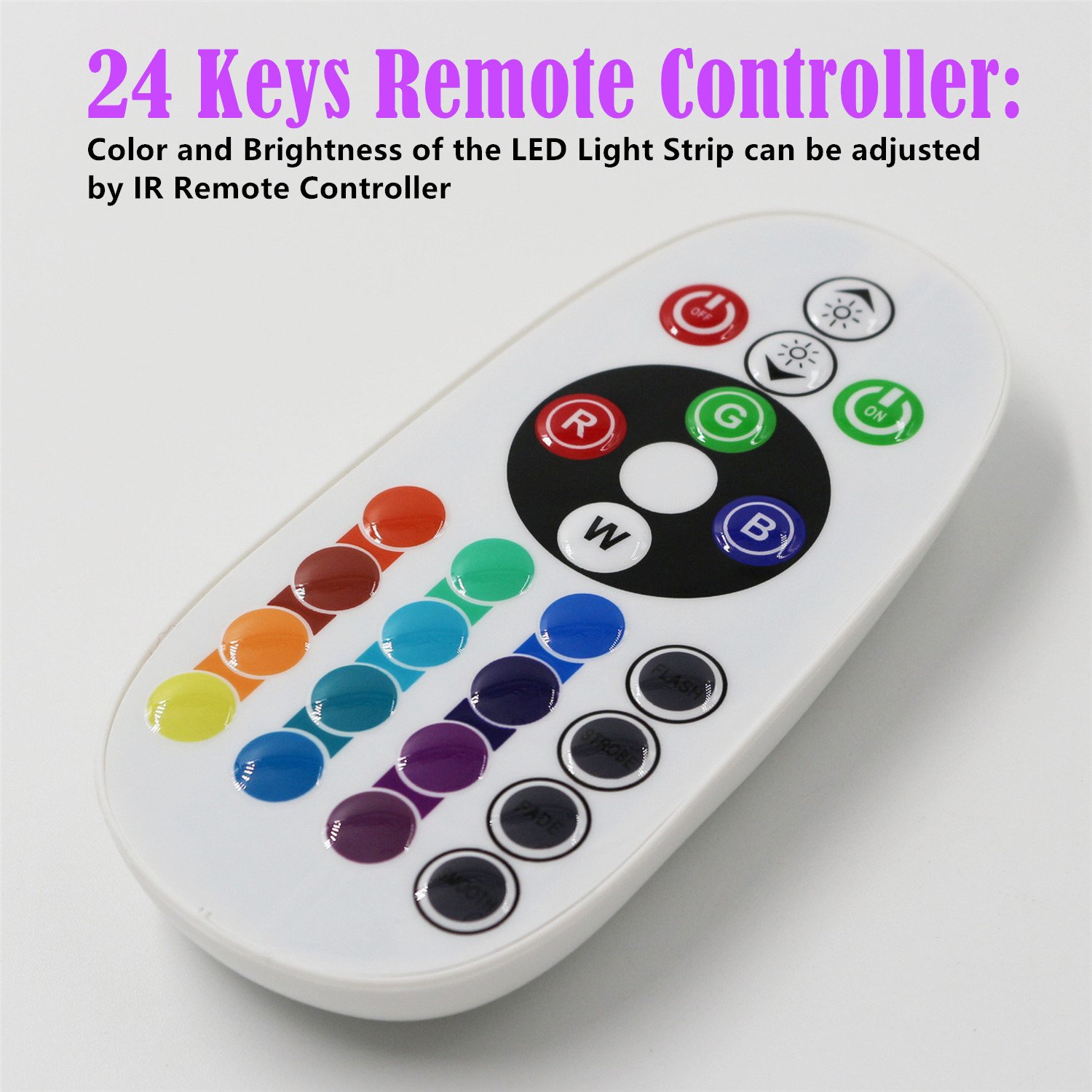 IEKOV™ Max 1500W, AC 110V 120V to DC 110V Power Supply Adapter with IR Receiver + 24 Keys Remote Control only for IEKOV High Voltage RGB LED Light Strip (RGB,30m-50m)