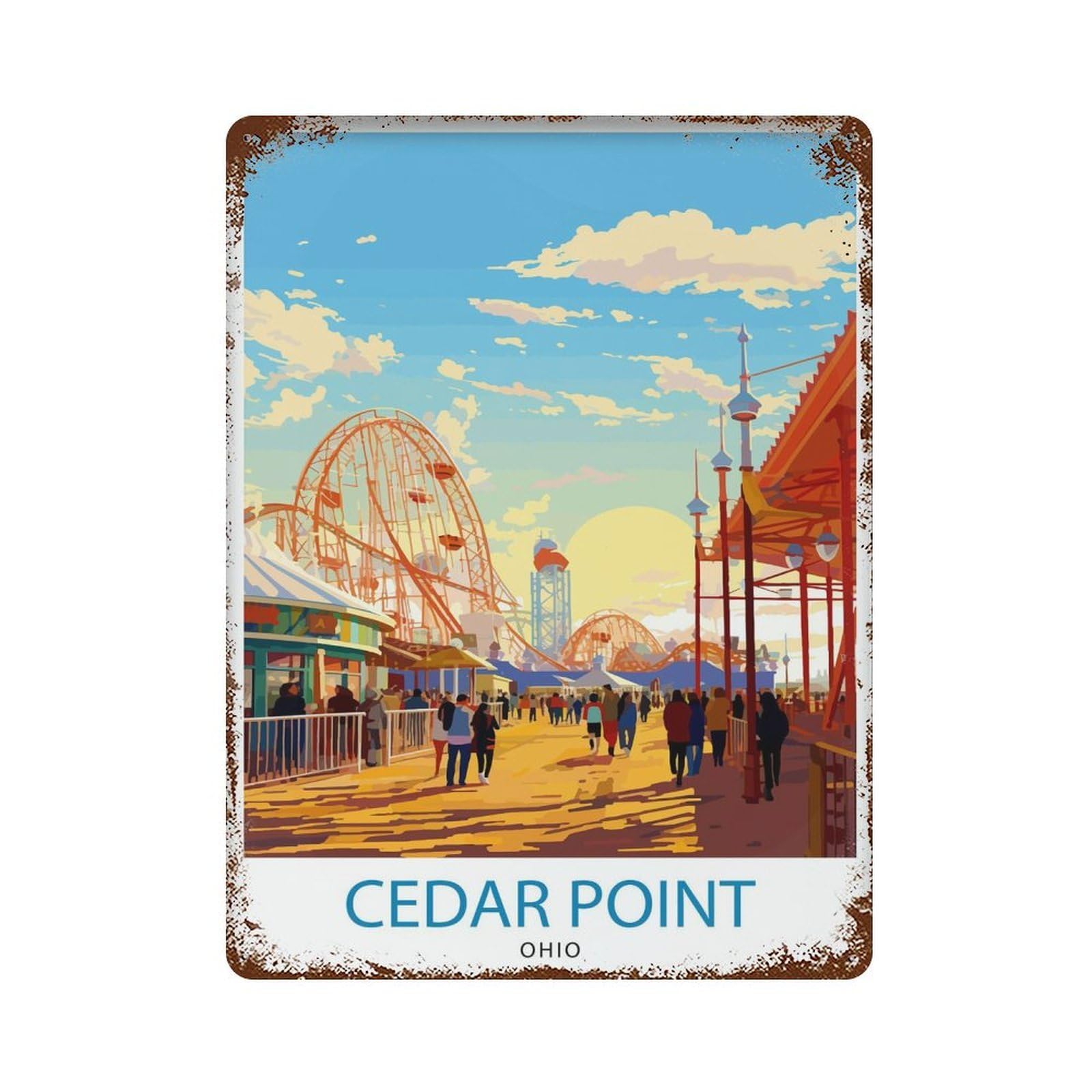 Cedar Point Ohio Amusement Park Roller Coaster Sandusky Attraction Thrill Ride Theme_5 Wall Decor Art Metal Tin Poster Modern Home Decor Art Home Bar Shop Decorations Vintage Sign 40x30cm