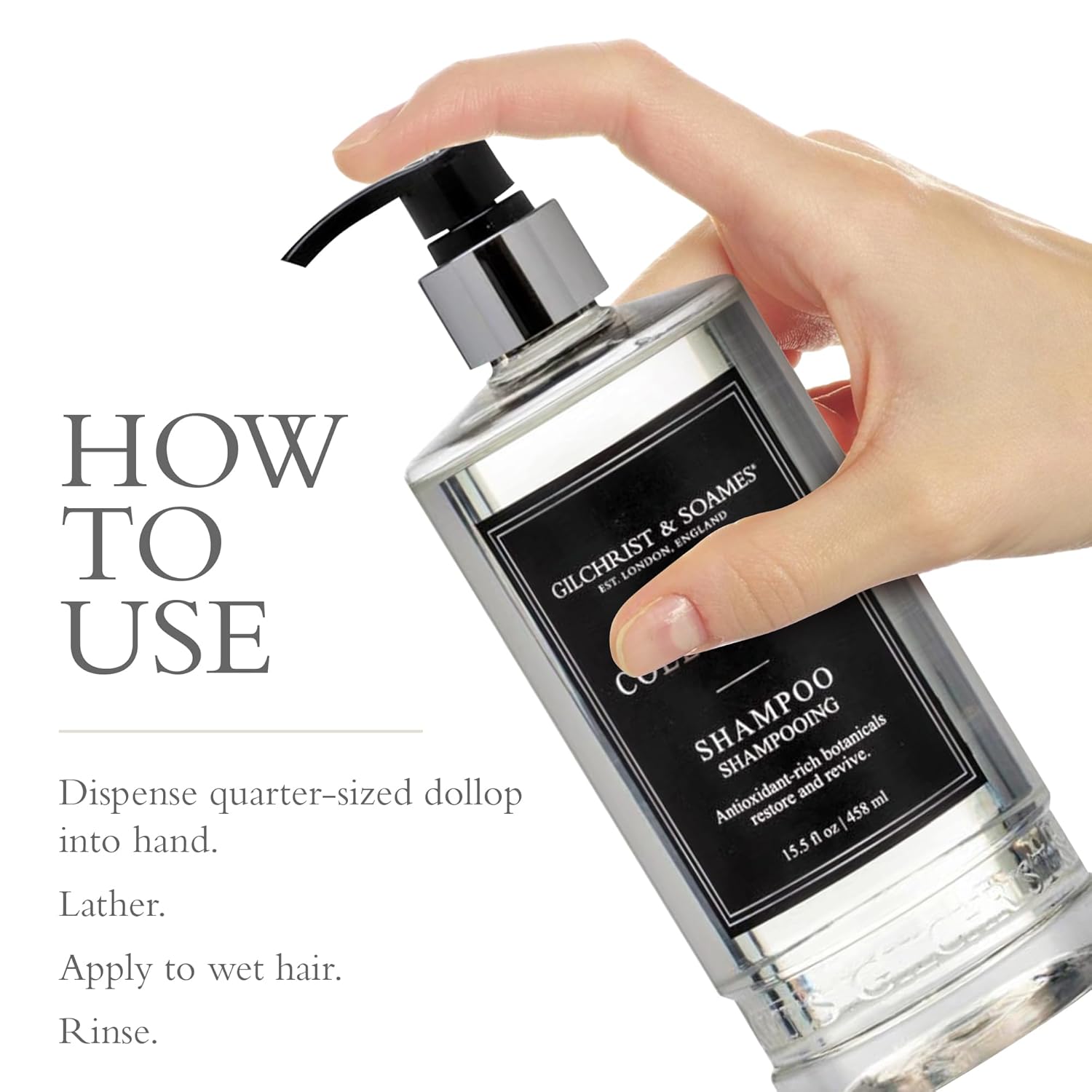 Gilchrist & Soames London Collection Shampoo – Pure, Sulfate Free, Paraben Free, Cruelty Free Formula for All Hair Types, Gentle Clarifying & Moisturizing Wash with Crisp, Clean Scent, 15.5 oz.