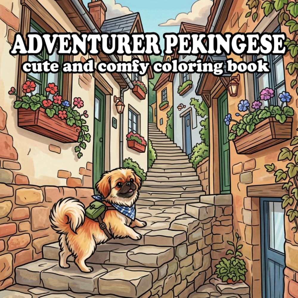 The Adventurer Pekingese Coloring Book for Kids and Adults: 57 Cozy Adventures Through Forests, Beaches, Mountains & Charming Small Towns