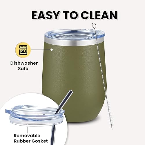 Miniatura 4 de COKTIK Vaso de vino de 12 onzas con tapa aislada, sin tallo, doble pared de acero inoxidable, vaso de viaje para bebidas frías y calientes, vino y