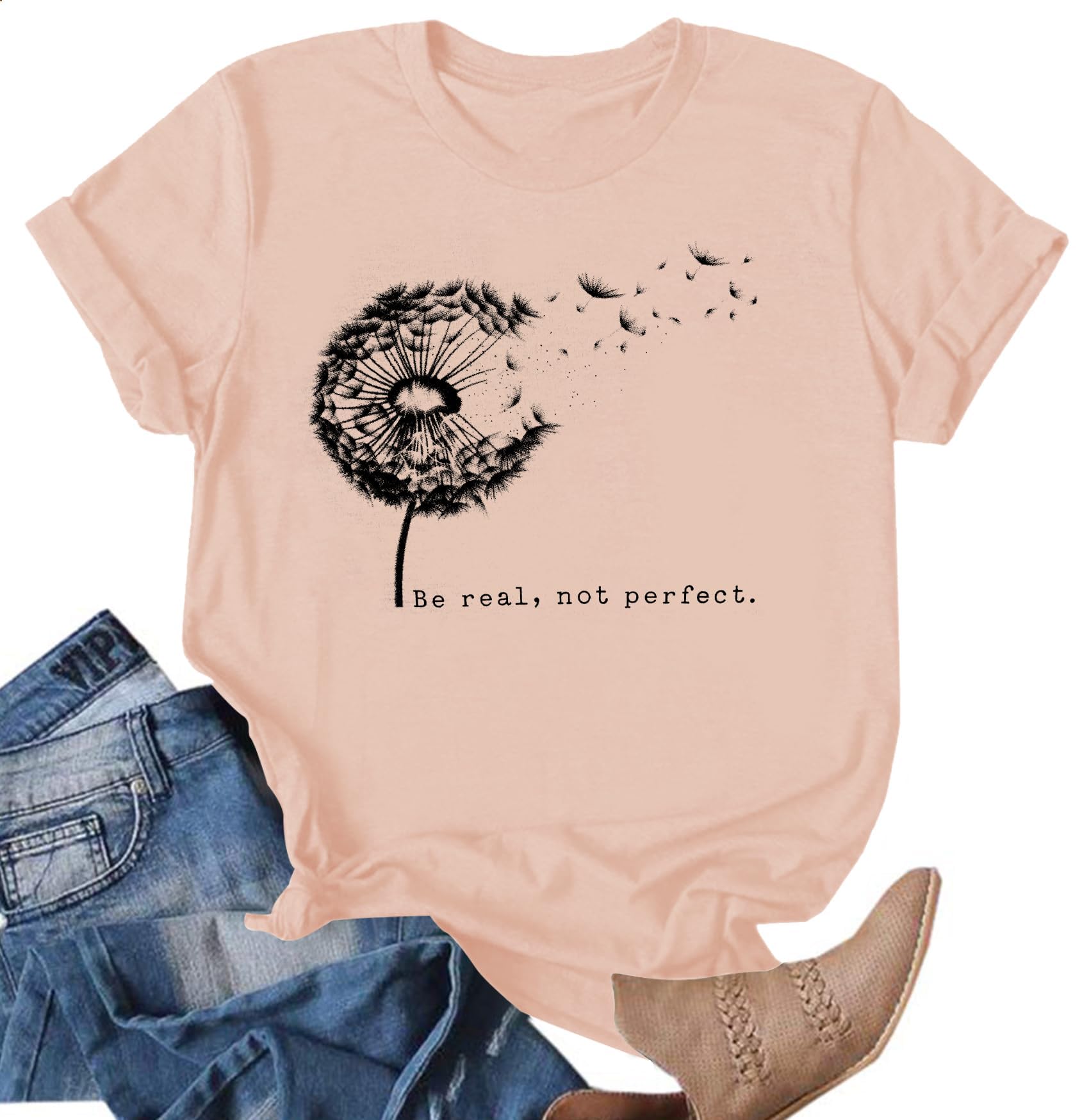 Pusteblume Shirts für Damen T-Shirt Mit Dandelion-Motiv Frauen Sommer Blume Muster Freizeit Kurzarm