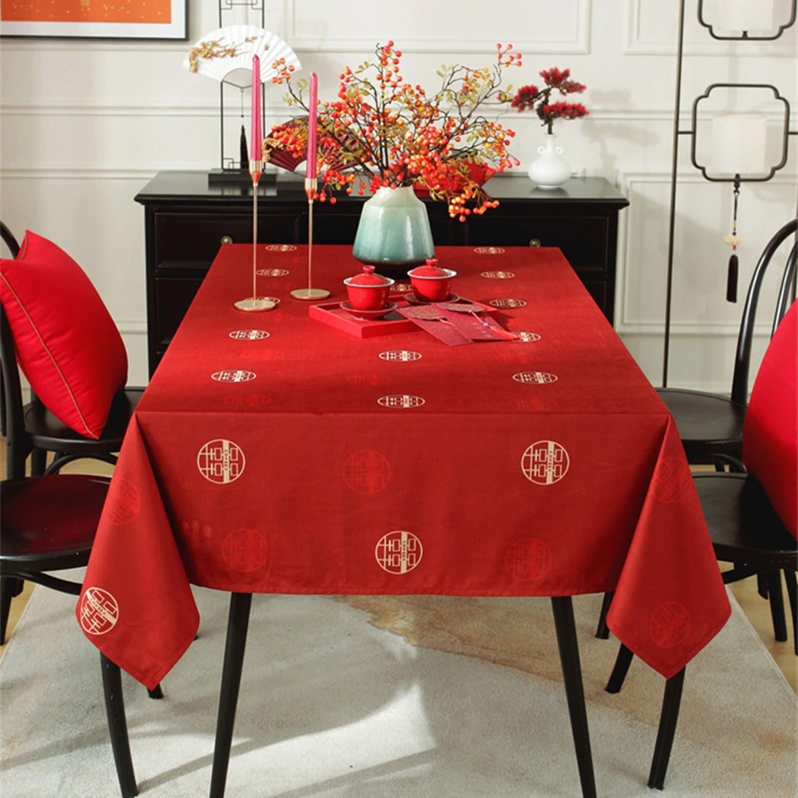 Tovaglia rossa in poliestere, decorazione per matrimoni, tovaglia quadrata, 140 x 140 cm, per soggiorno, sala da pranzo, balcone, giardino