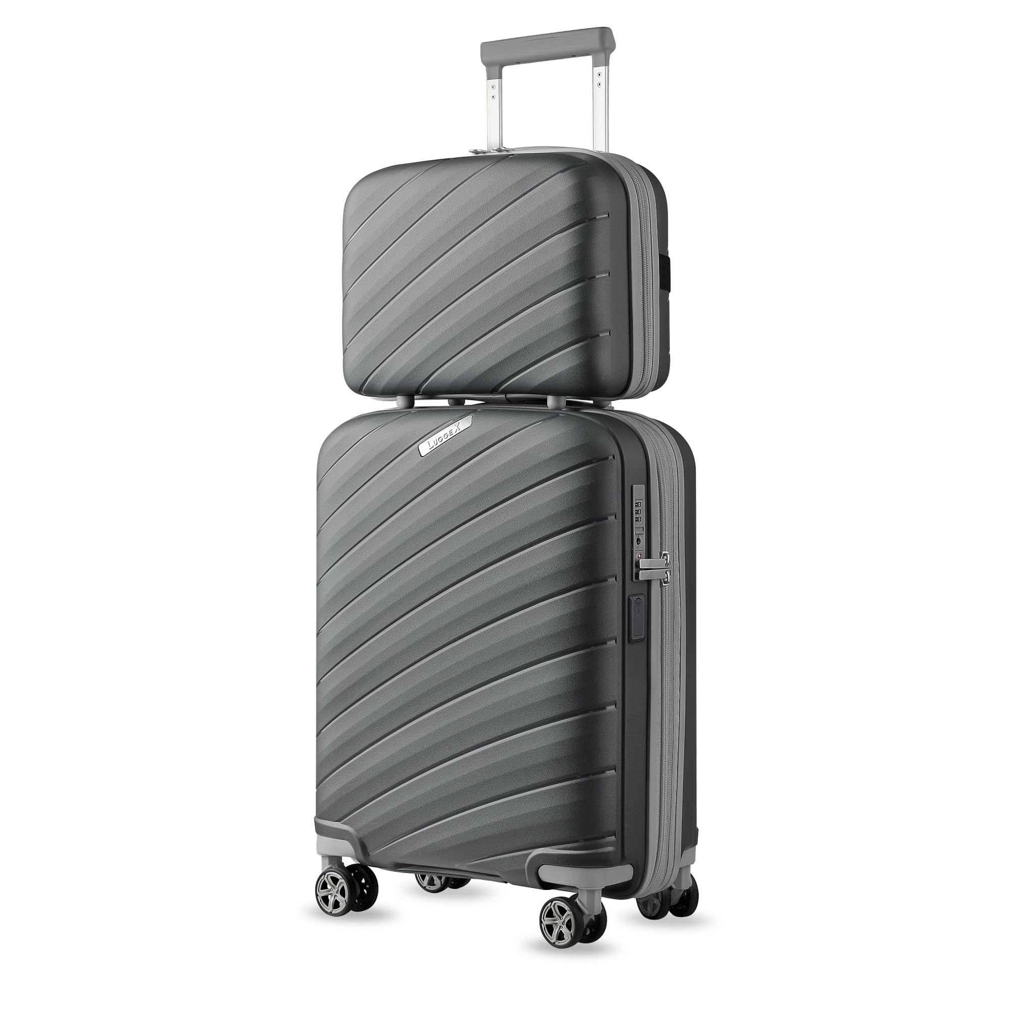 LUGGEX Carry on Luggage, Lightweight Suitcase 2 Piece with Spinner Wheels (Grey, 14/20)