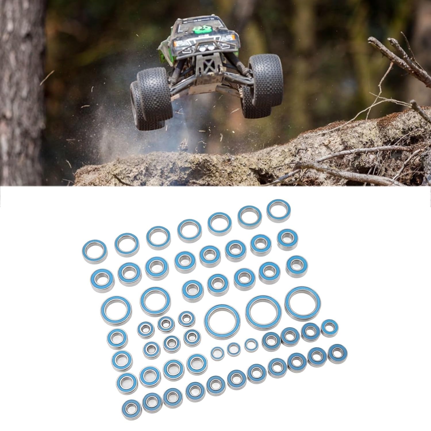 Kikumi 55pcs RC Bearing Kit, Steel Parts Ball Bearing Parts for 1/10 RC Crawler Car Upgrade, Lightweight, Low Friction, Fast Speed