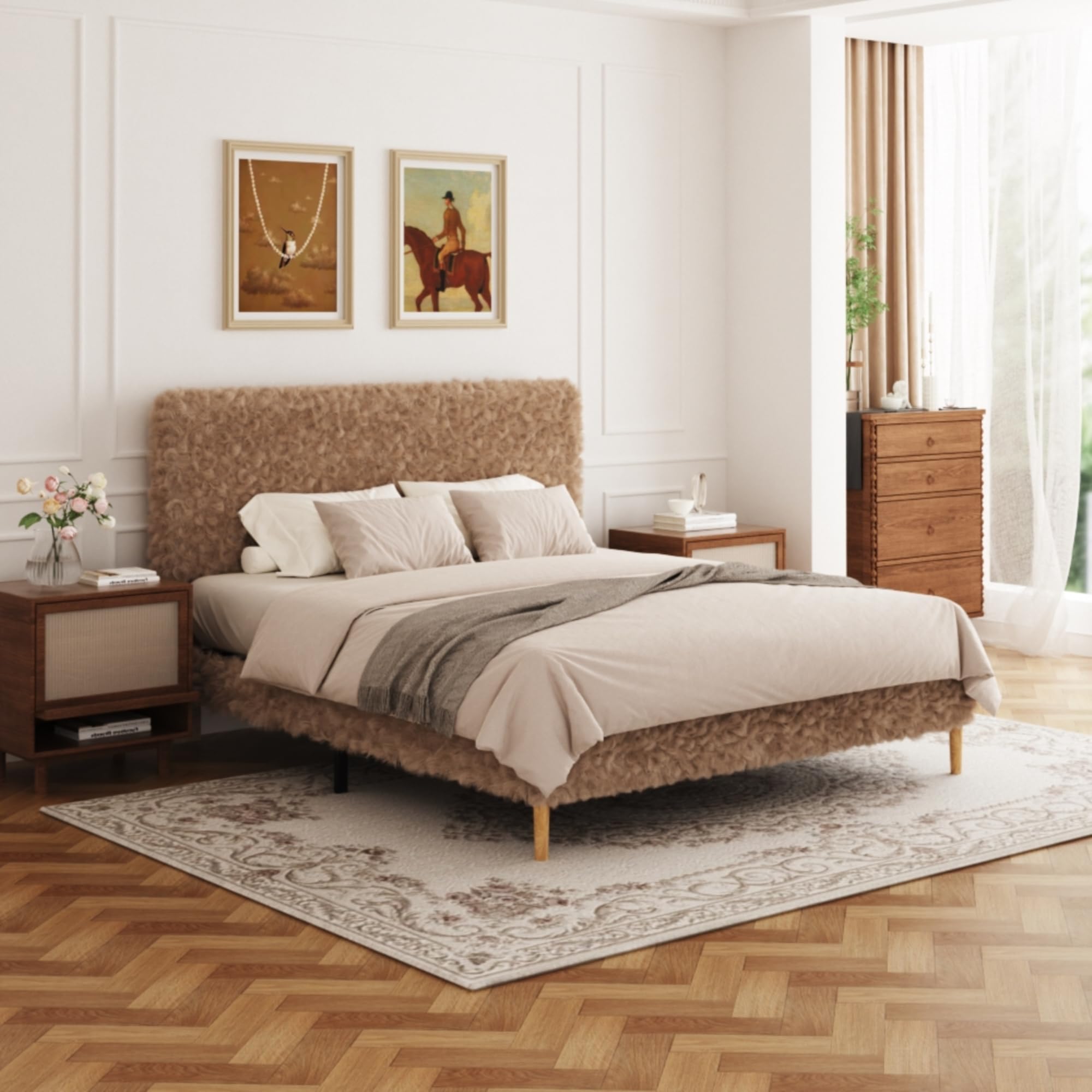 viplov Full Size Platform Bed Frame with Adjustable Headboard, Anti-Collision Soft Rounded Corners, Flannel, No Box Spring Needed, Easy Assembly,