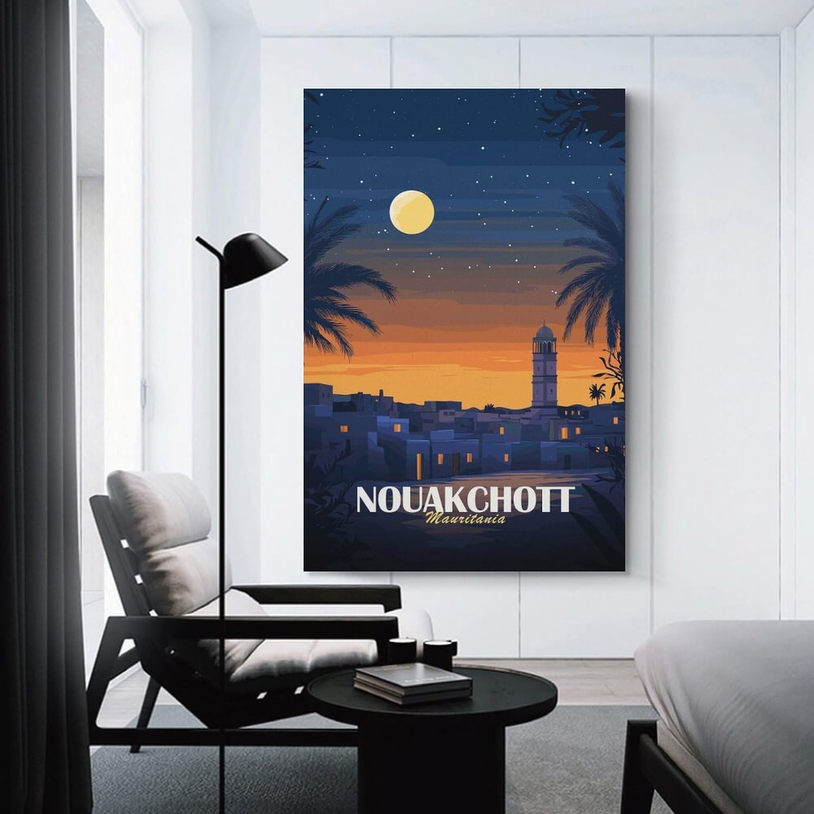 Junmoney Nouakchott Cityscape at Dusk Canvas Wall Art, 16x24inch(40x60cm), for Wall Displays, Bedrooms Or Room Updates, Ideal for Building A Coordinated Art Wall