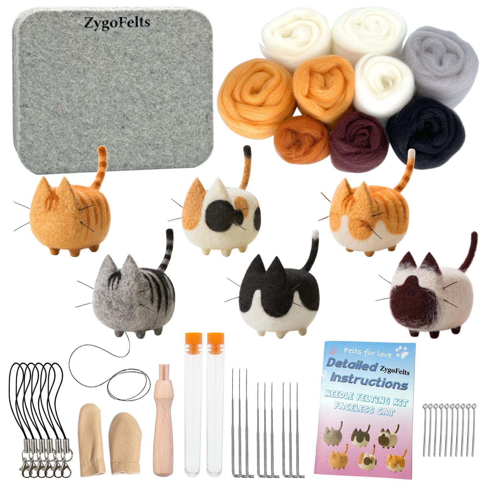 Needle Felting Kit, DIY Crafts for Adults Women, Hobby Kit with Felting Supplies,Felting Needles, Felting Wool and Tools for Beginners, Adult Craft Kits, Cat Kits 6pcs