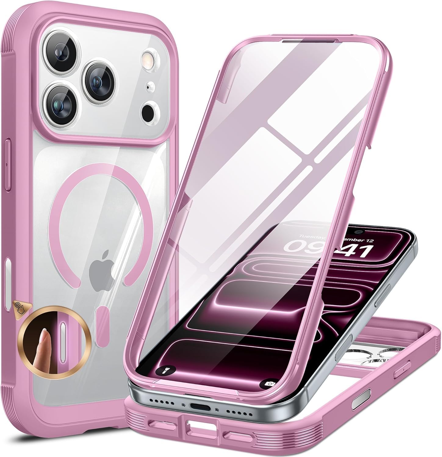 miracase for iPhone 17 Pro Max Case 6.9" Full-Body Phone Case with Built-in Glass Screen Protector&amp; Full Camera Protector,[Magnetic with MagSafe] Drop Proof 17 ProMax Cover, Lilac