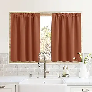 RYB HOME RV Camper Door Window Curtains -Blackout Privacy Curtains & Drapes for Bathroom Bedroom Kitchen Portable Travel Trailer Small Window Decor, W 34 x L 24, Burnt Orange, 2 Panels