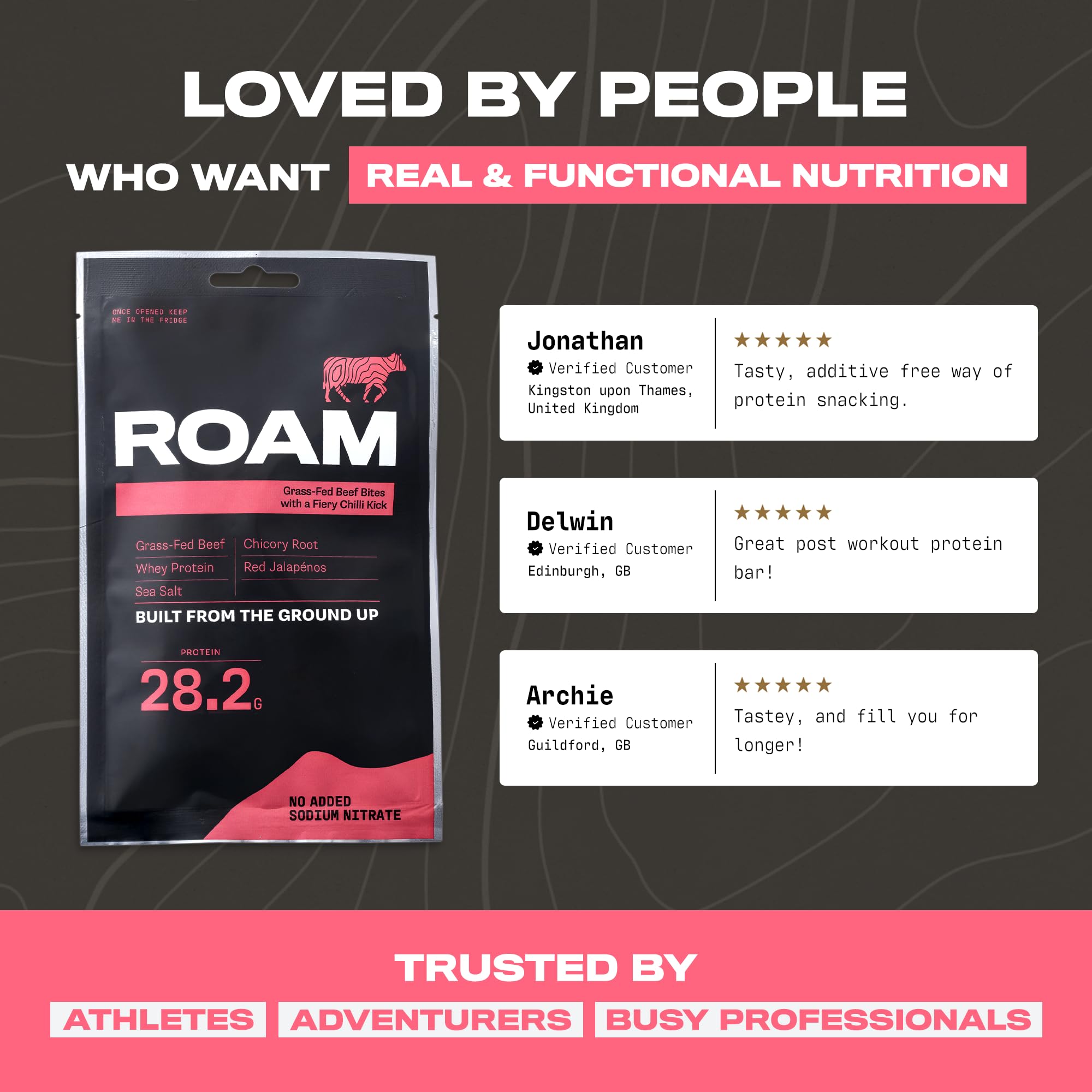 ROAM Natürliche Protein-Bites, Keto-Mahlzeitenersatz-Bites, 12 × 70 g Jalapeño-Chili-Rindfleisch-Bites & gesunde Snacks, ideal für die Carnivore-Ernährung, Keto-Sticks (Chili Beef Bites)