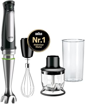 Braun MultiQuick 7 - Hand Blender with SplashControl Technology ActiveBlade System Precise Speed Control 350 ml Chopper Whisk 600 ml Cup 1000 W Black (MQ7025X)