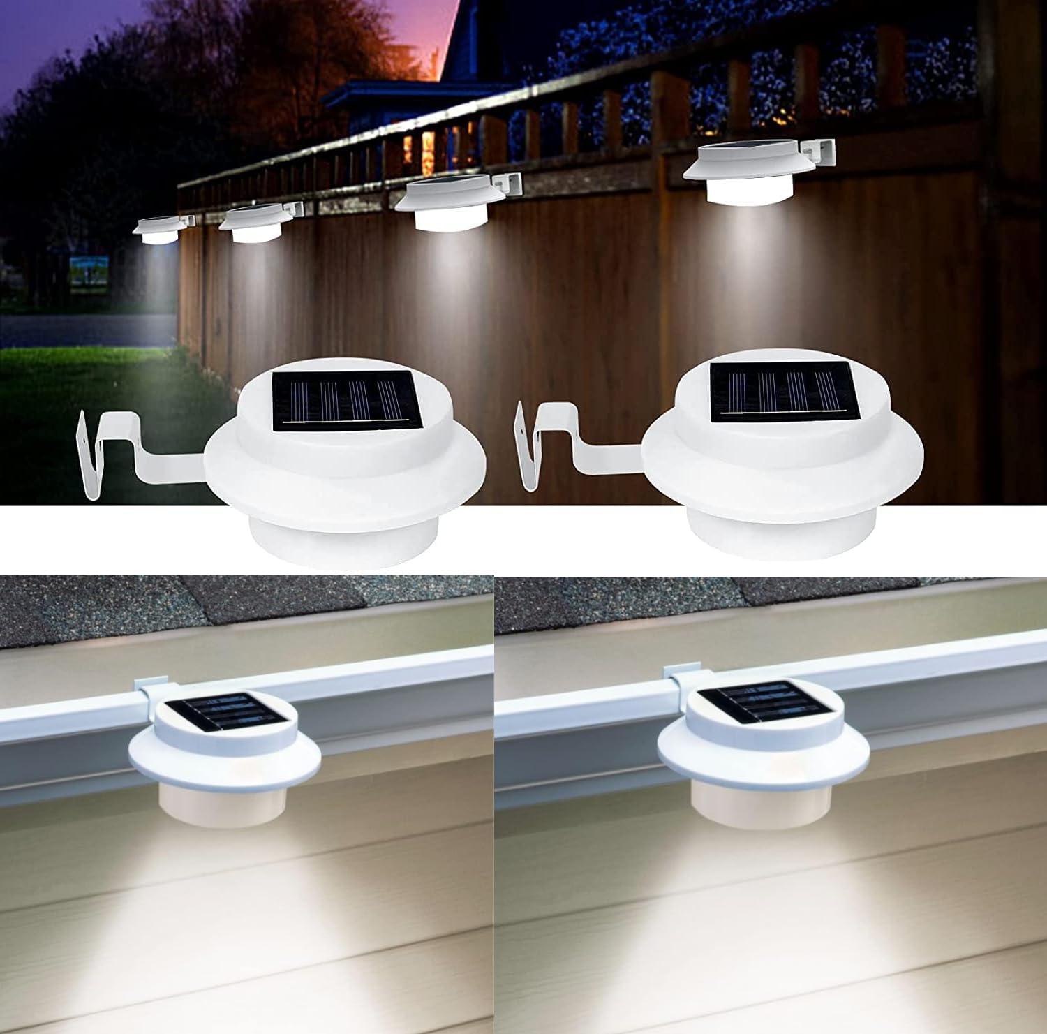 AMBERLINNEN LTD Solar Outdoor White LED Gutter Lights, 3 LEDs, Security Wall Lamp for Garden, Fence (2)