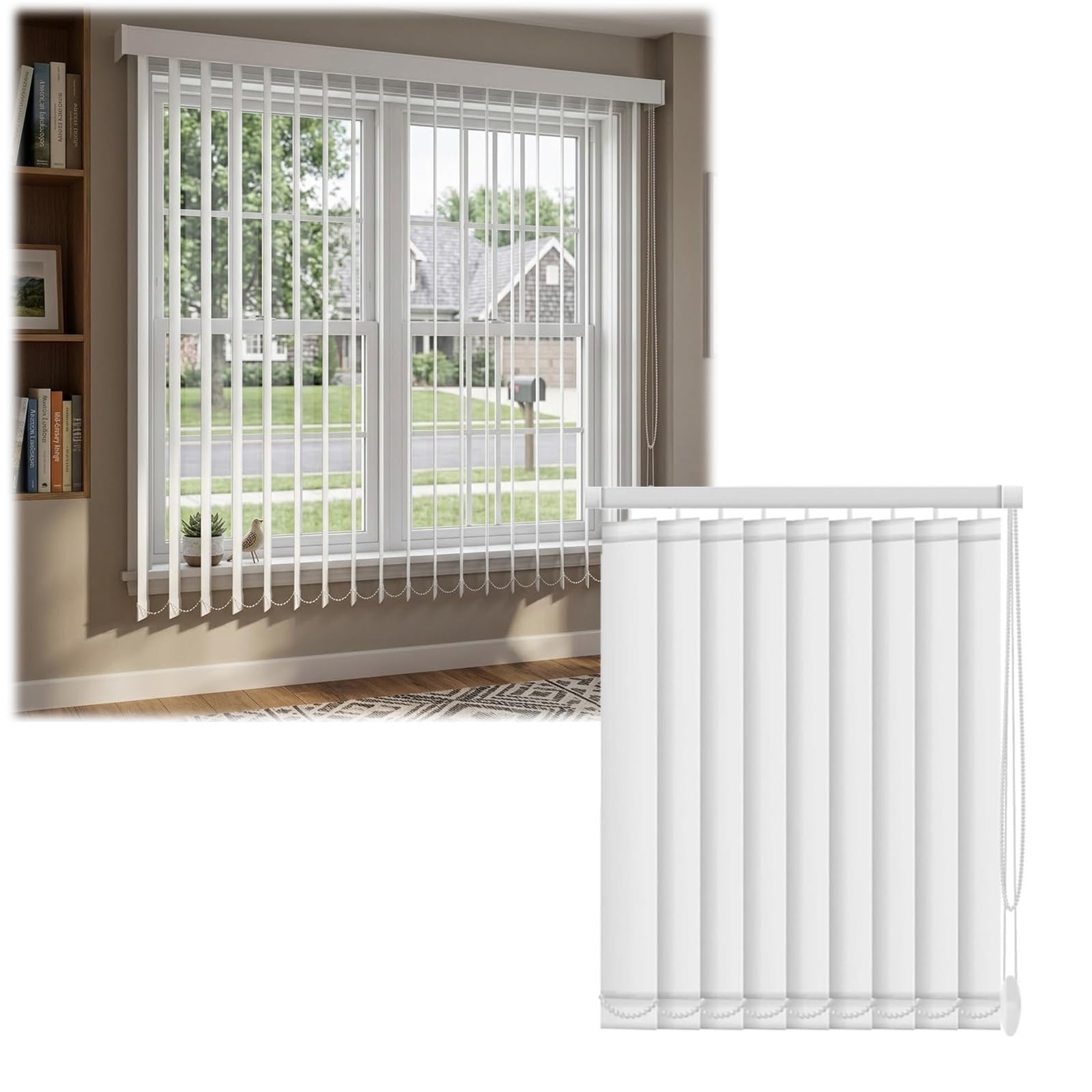 MESCXTY White Vertical Blinds for Sliding Glass Doors 60" 72" 84", Blackout Patio Door Shades, Cordless Fabric Panel Track Large Indoor Window & Privacy Room Divider(110" W x 55" H)