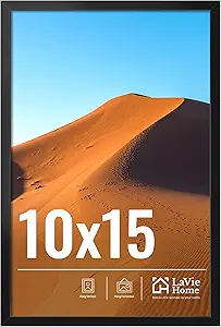 LaVie Home 10x15 Picture Frame for Wall Display, 10x15 Black Picture Frame with HD Plexiglas, 10 x 15 Frame 1 Pack, Display Frame for Vertical or Horizontal, Classic Collection