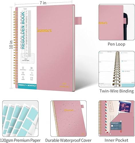 Miniatura 5 de Agenda semanal mensual sin fecha, agenda semanal de objetivos con planificador anual de 12 meses de vida útil, diario de productividad, organizador