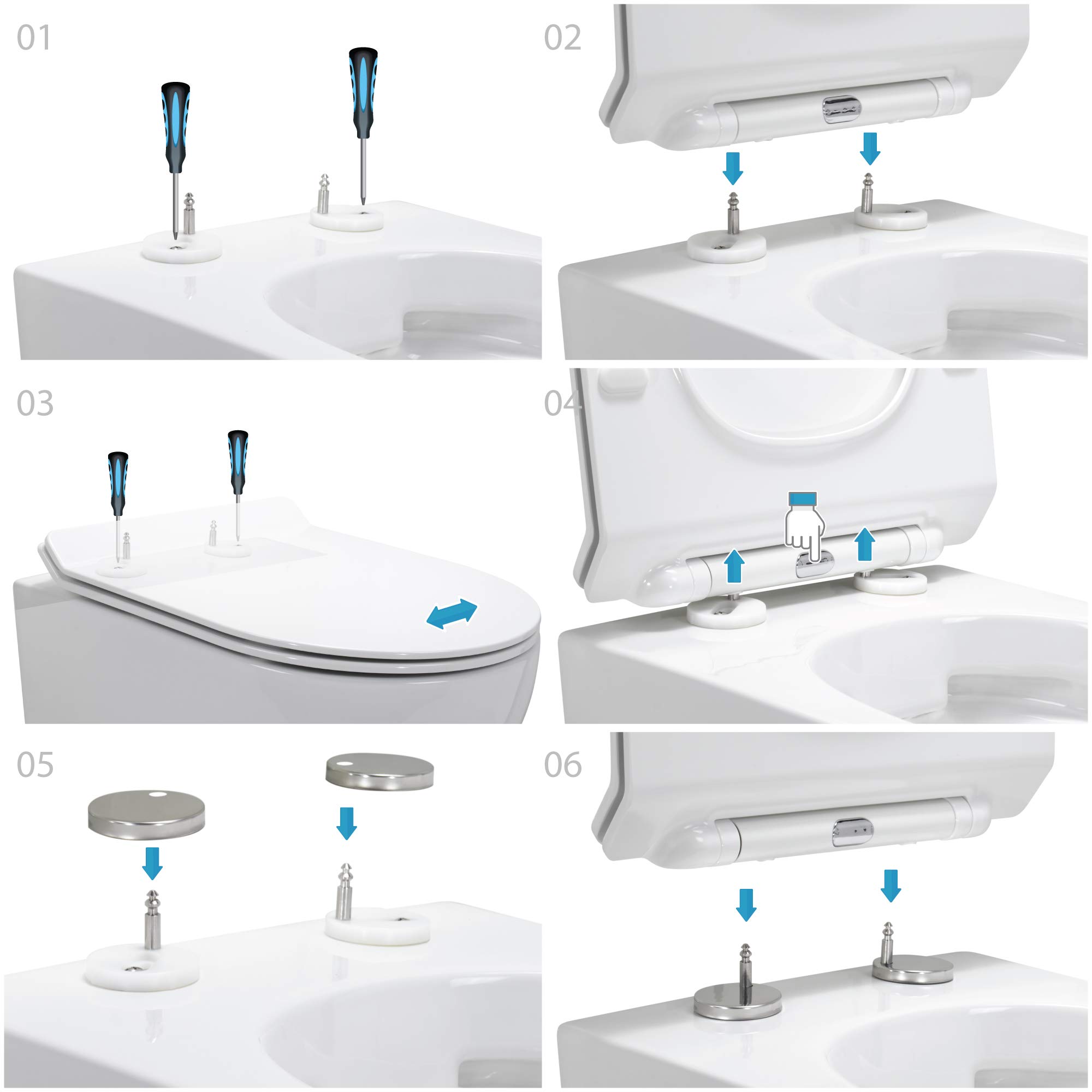 Inodoro suspendido FRANCO Easy Clean Rimless/Rimfree (sin borde) incl. asiento con mecanismo de cierre suave + extraíble en BLANCO