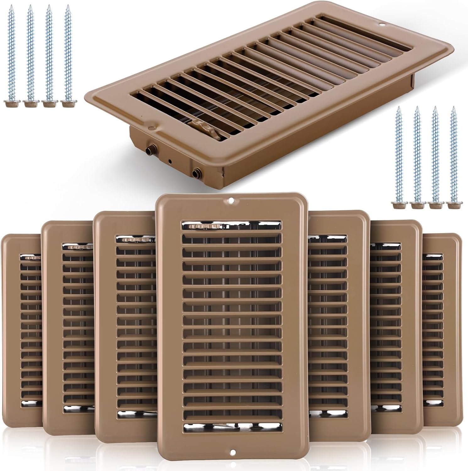8 Pack 4x8 Inch Floor Register, Brown Rv Heater Vent Cover Heavy Duty Metal Floor Vent Covers Register Vents for Rv Mobile Home Heater AC Ventilation (Brown)