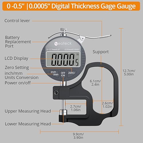 Miniatura 6 de Neoteck Medidor de espesor digital de 1 pulgada1.000 in, 0.0005 " 0.01 mm, medidor de espesor micrómetro electrónico preciso con pantalla LCD