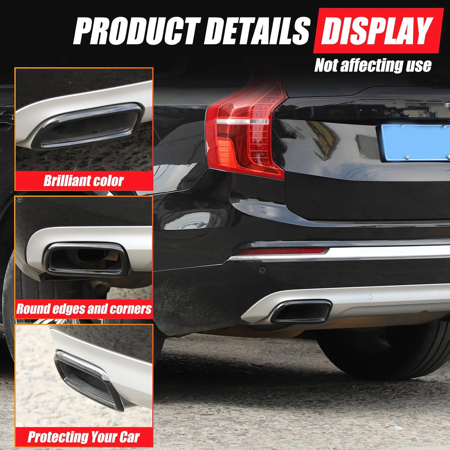 Tail Pipe Trim Compatible with Volvo XC90 2016-2023 Stainless Steel Car Exterior Exhaust Pipe Mufflers Cover Rear Bumper Cylinder Exhaust Pipe Cover Decorate Accessories (Black(Dual-Exhaust))