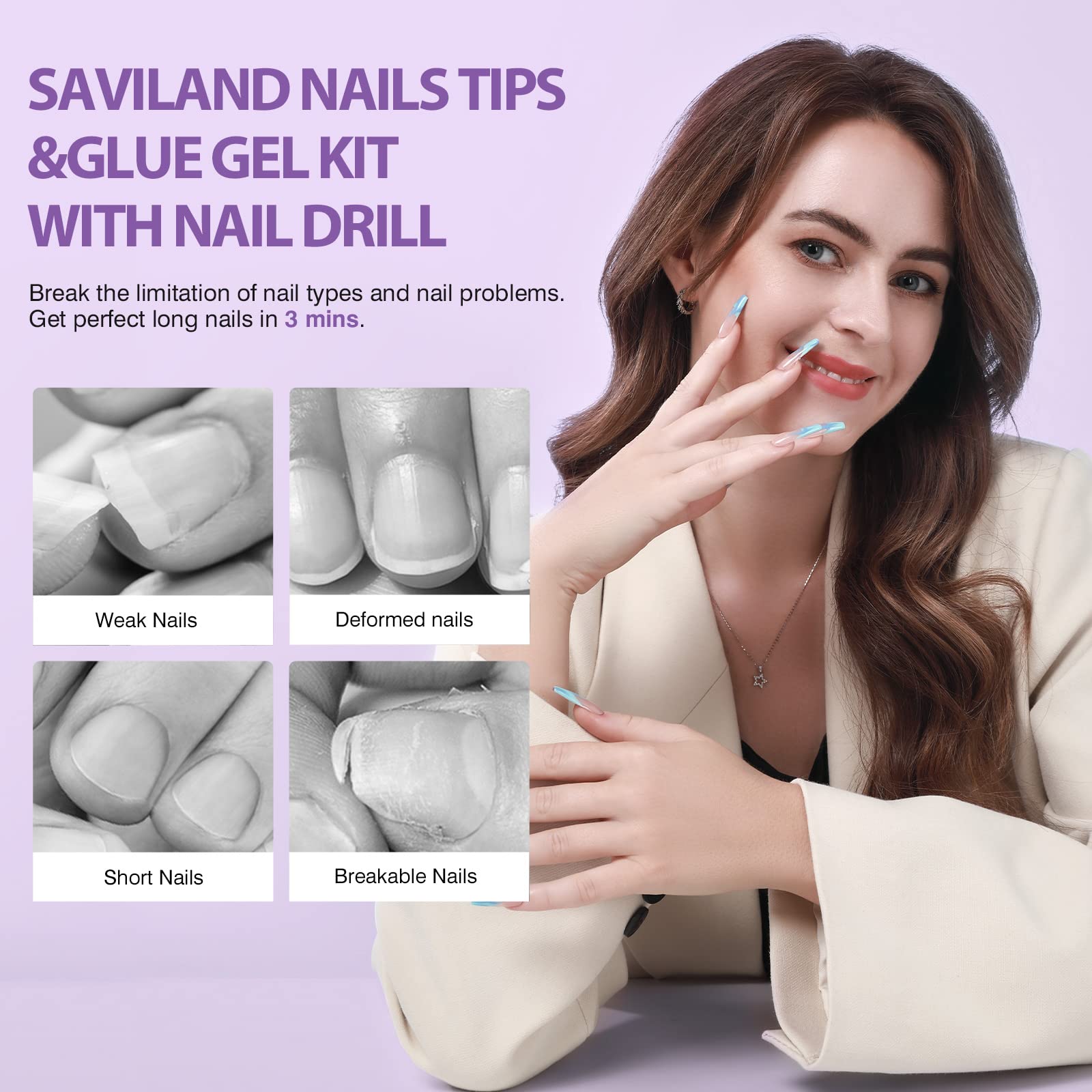 SAVILAND Gel Nail Kit – 500PCS Nails Tips and Glue Gel Kit with