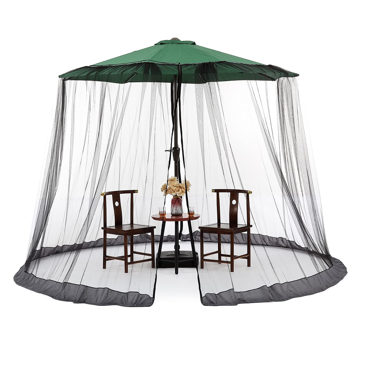 Akiky Black Canopy Patio Umbrella Mosquito Net Universal Canopy Umbrella Netting Screen with Double Zipper Door Polyester Mosquito Mesh for 7-11ft Outdoor Offset Hanging Market Umbrellas