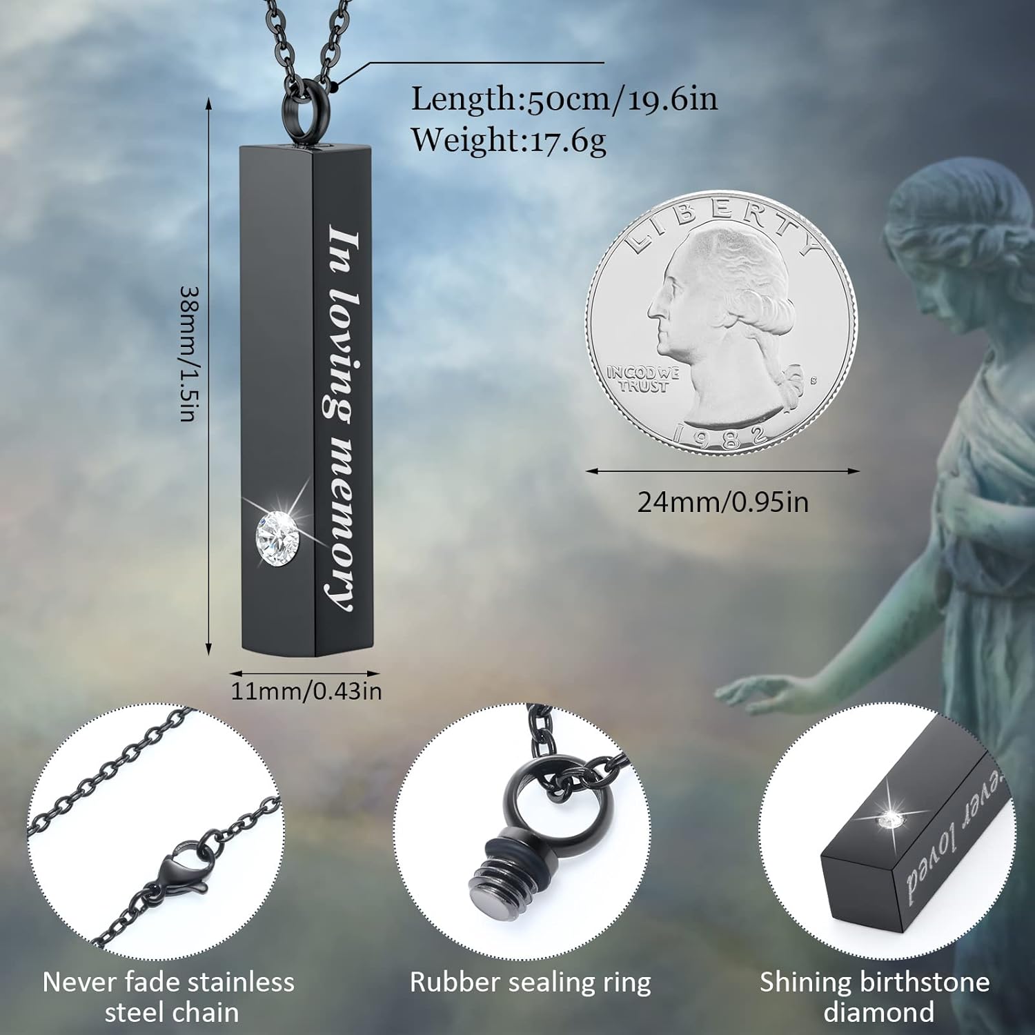 MTLEE Urn Necklace for Ashes for Men Women Cremation Jewelry for Ashes Stainless Steel Small Keepsake Pendant for Human Ashes - Image 2