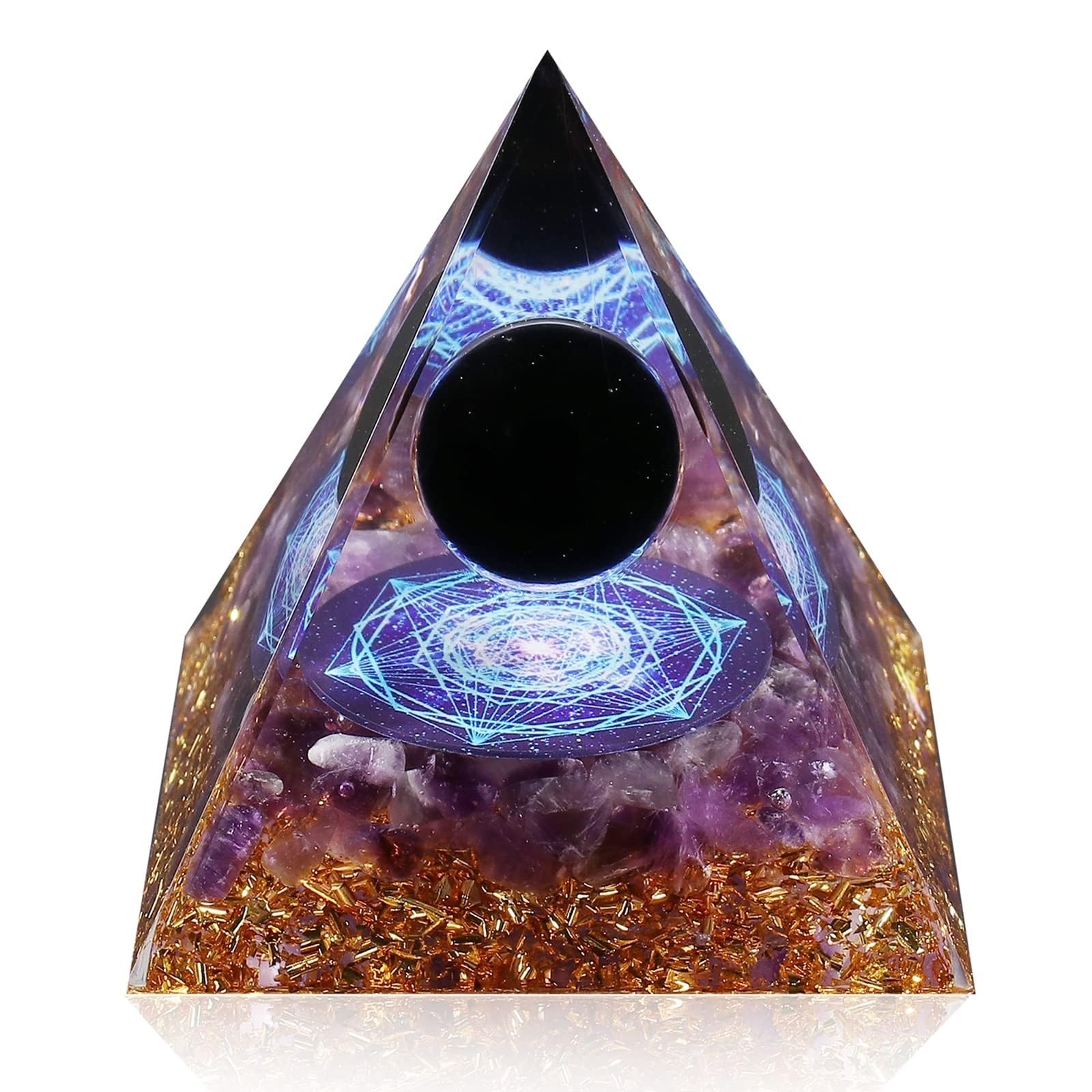 THE WHITE SHOPOrgone Pyramid for Positive Energy, Orgonite Amethyst&Obsidian Healing Crystal Pyramids for Reduce Stress Chakra Reiki Healing Meditation Attracts Lucky and Success