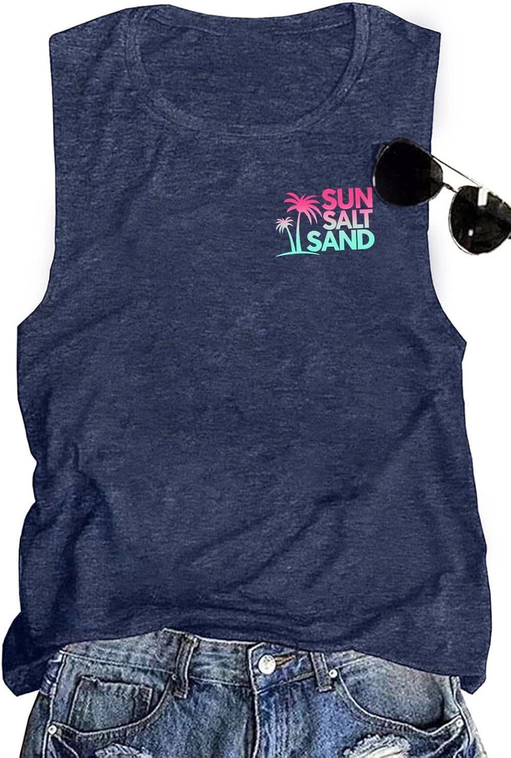 Sun Salt Sand Tank Tops Womens Hawaiian Beach Sleeveless Tees Palm Tree Graphic Tops Casual Summer Vacation Tee Tops