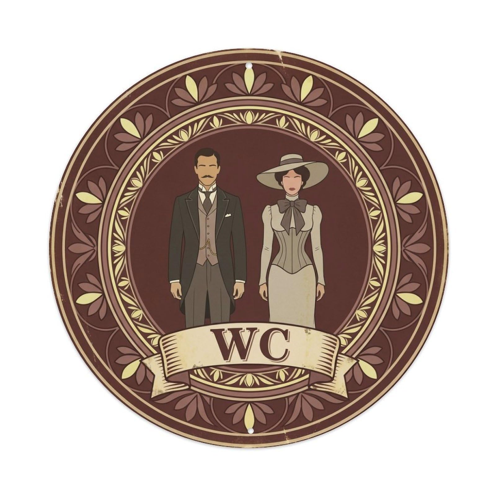 WC Art Deco Restroom Sign Ladies Gents Metal Tin Sign