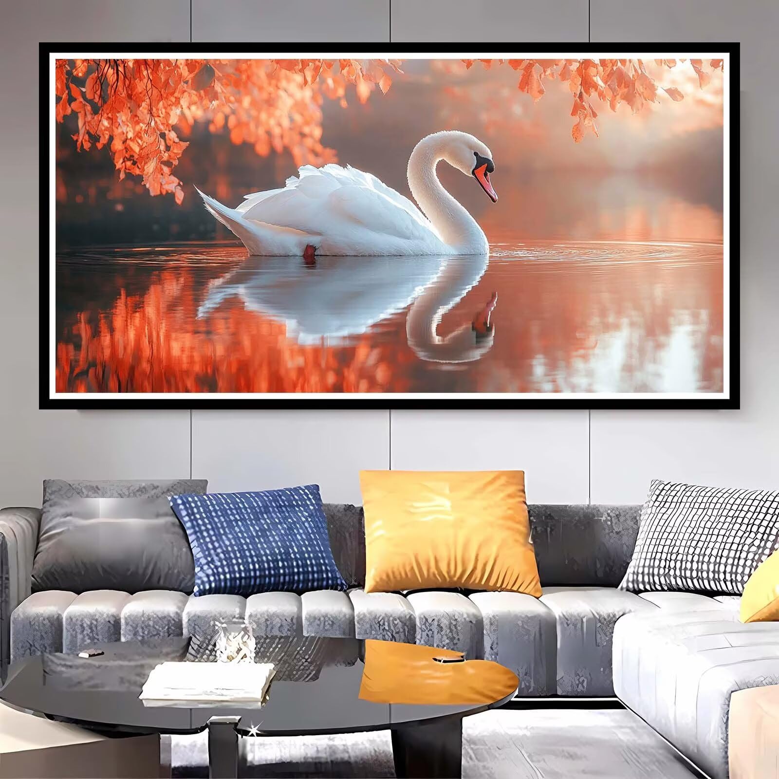 Amazon.co.jp: DIY Paint by Numbers 秋数字油絵白鳥簡単大人初心者