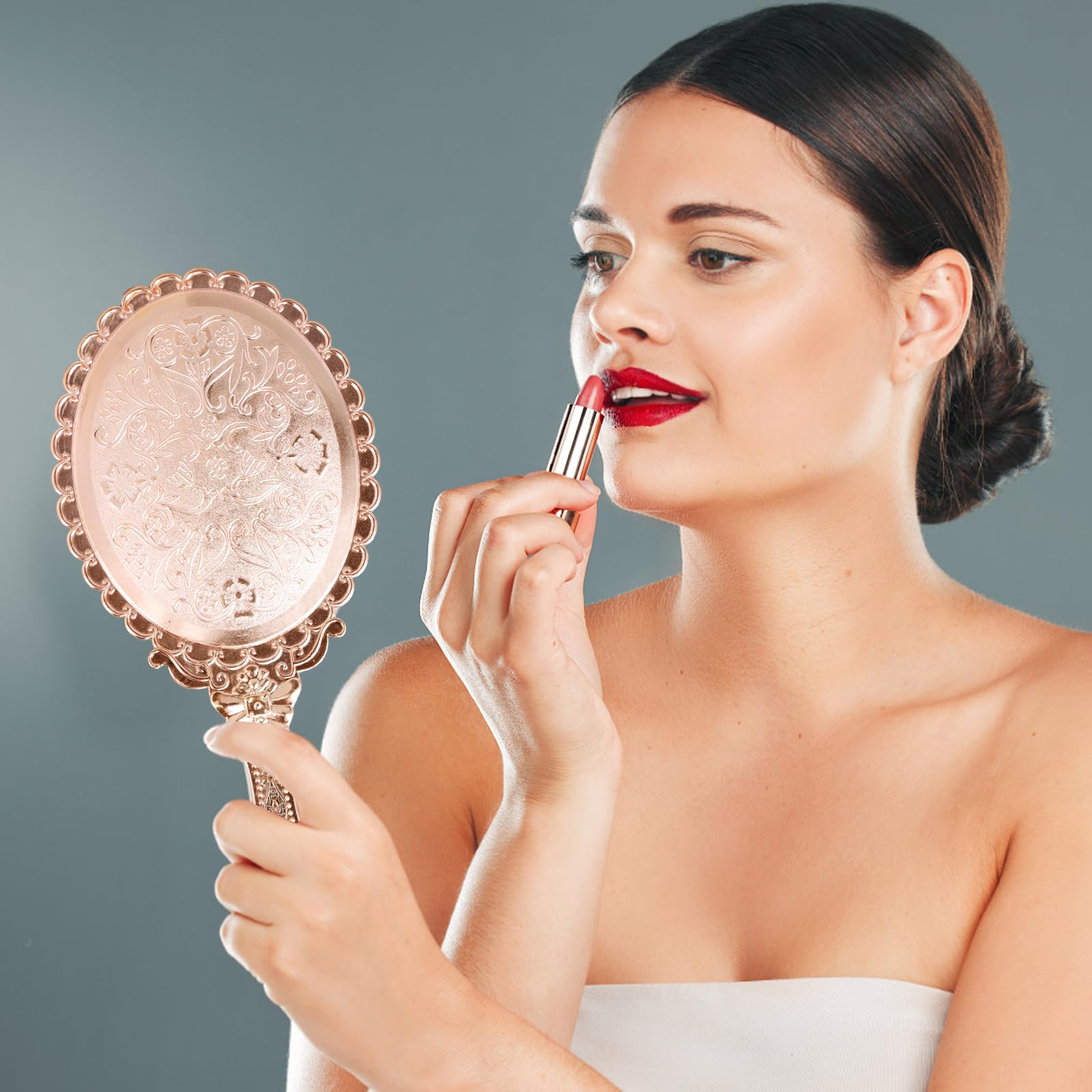 Specchio tascabile vintage, specchio da viaggio, specchio da viaggio, specchio vintage per il trucco per ragazze e donne bellezza trucco (oro rosa)