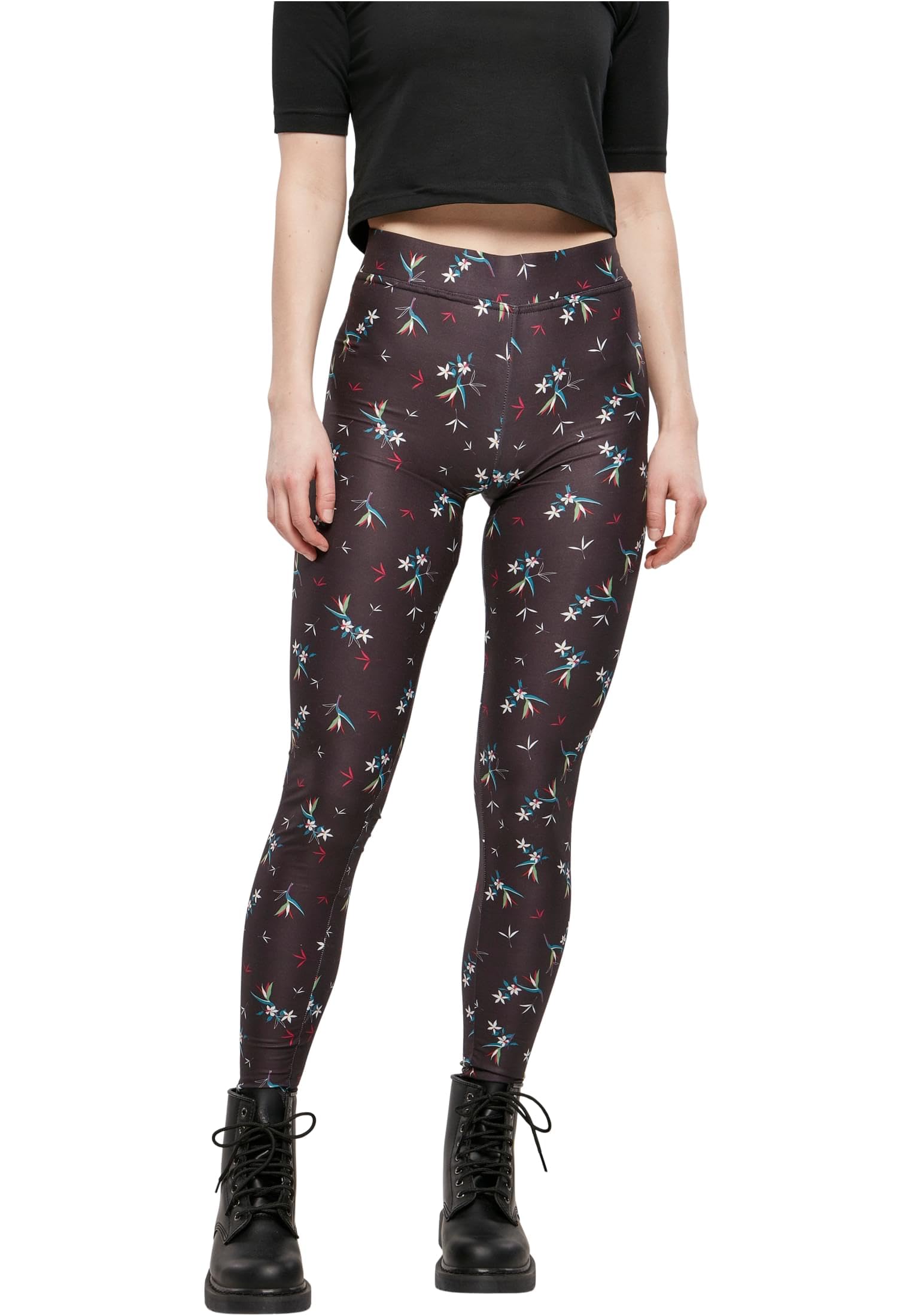 Urban Classics Women's Ladies Soft AOP Leggings, blackfloret, S