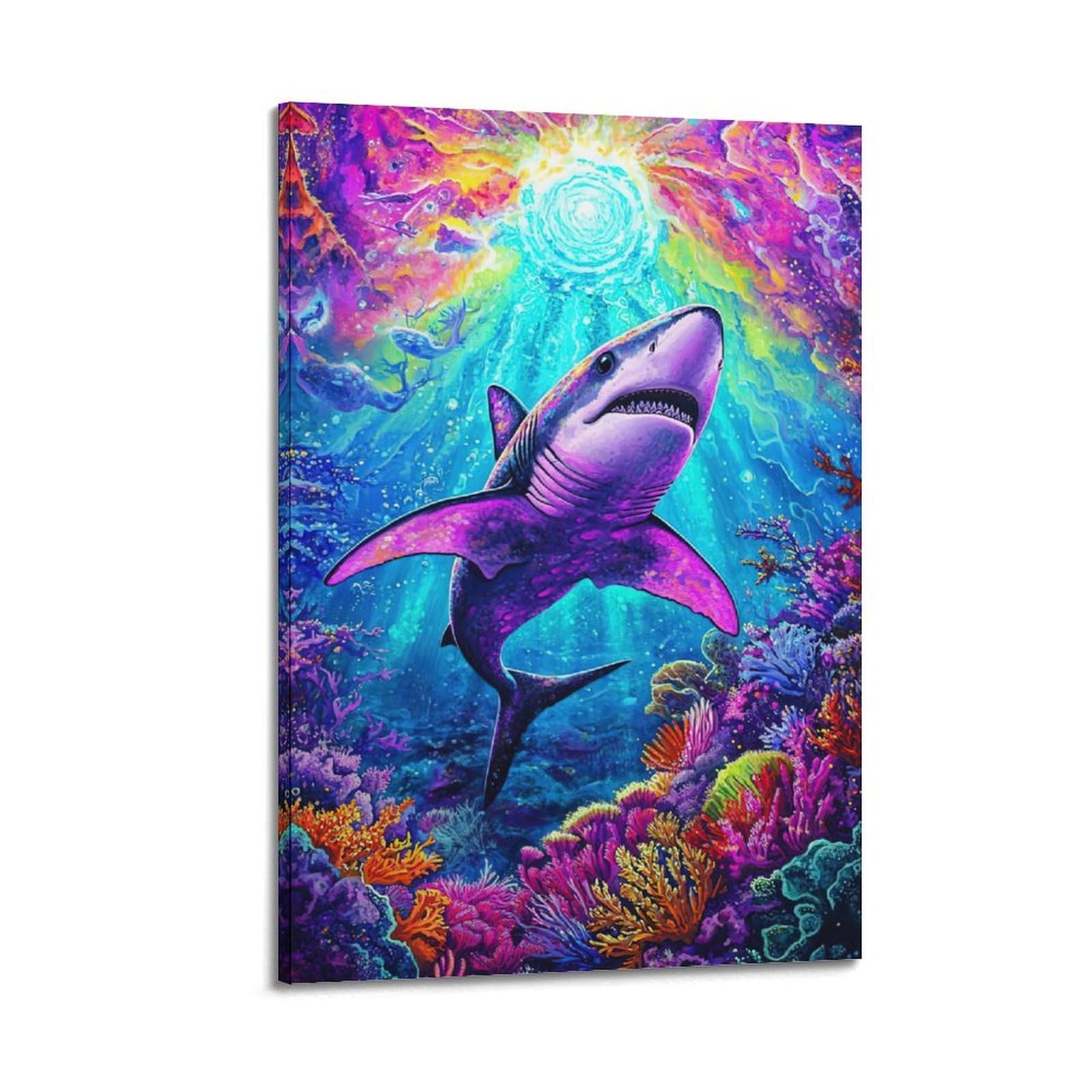 ZSZWHJ Animal Poster Sharks in The Deep Poster Decorative Painting Canvas Wall Posters And Art Picture Print Modern Family Bedroom Decor Posters 20x30inch(50x75cm)