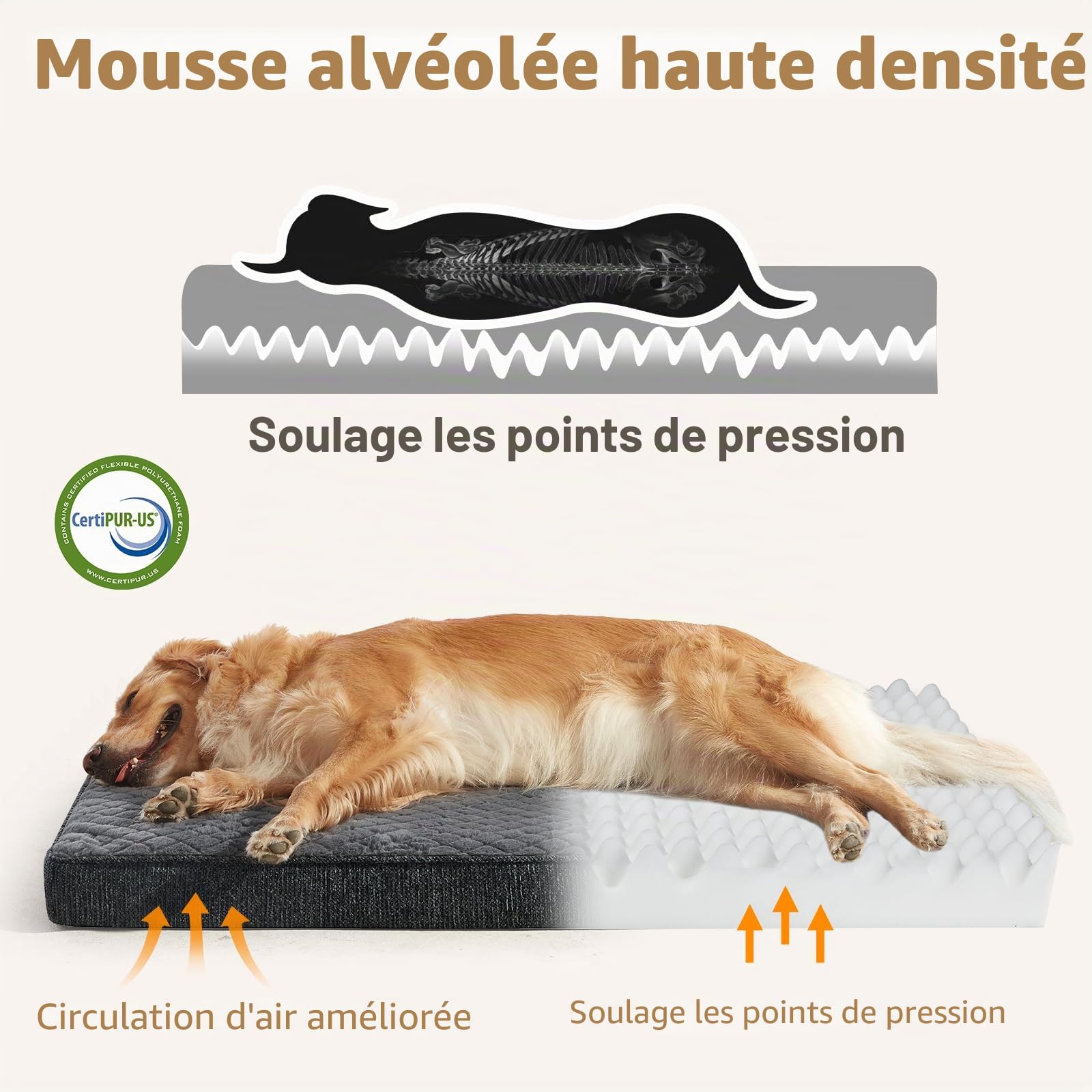 JOEJOY Panier Chien Grande Taille Orthopedique XXL, Coussin Chien Lavable en Machine, Tissu Peluche Doux, Base antidérapante, Tapist Chien Matelas Lit Anti-Stress, 119x74x10cm, Gris