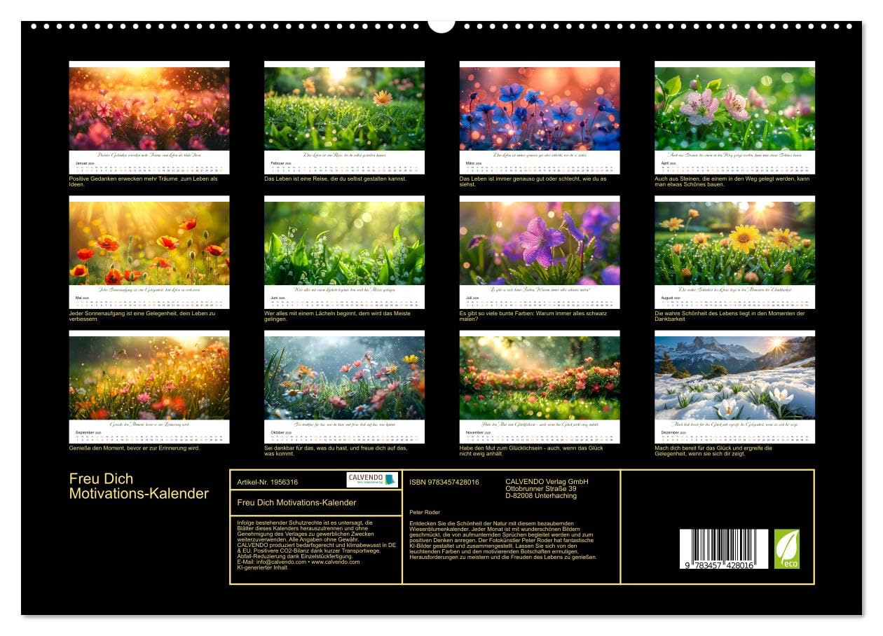 Freu Dich Motivations-Kalender (hochwertiger Premium Wandkalender 2026 DIN A2 quer), Kunstdruck in Hochglanz: Blumen und Positivität, Inspiration und Lebensfreude. (CALVENDO Menschen)