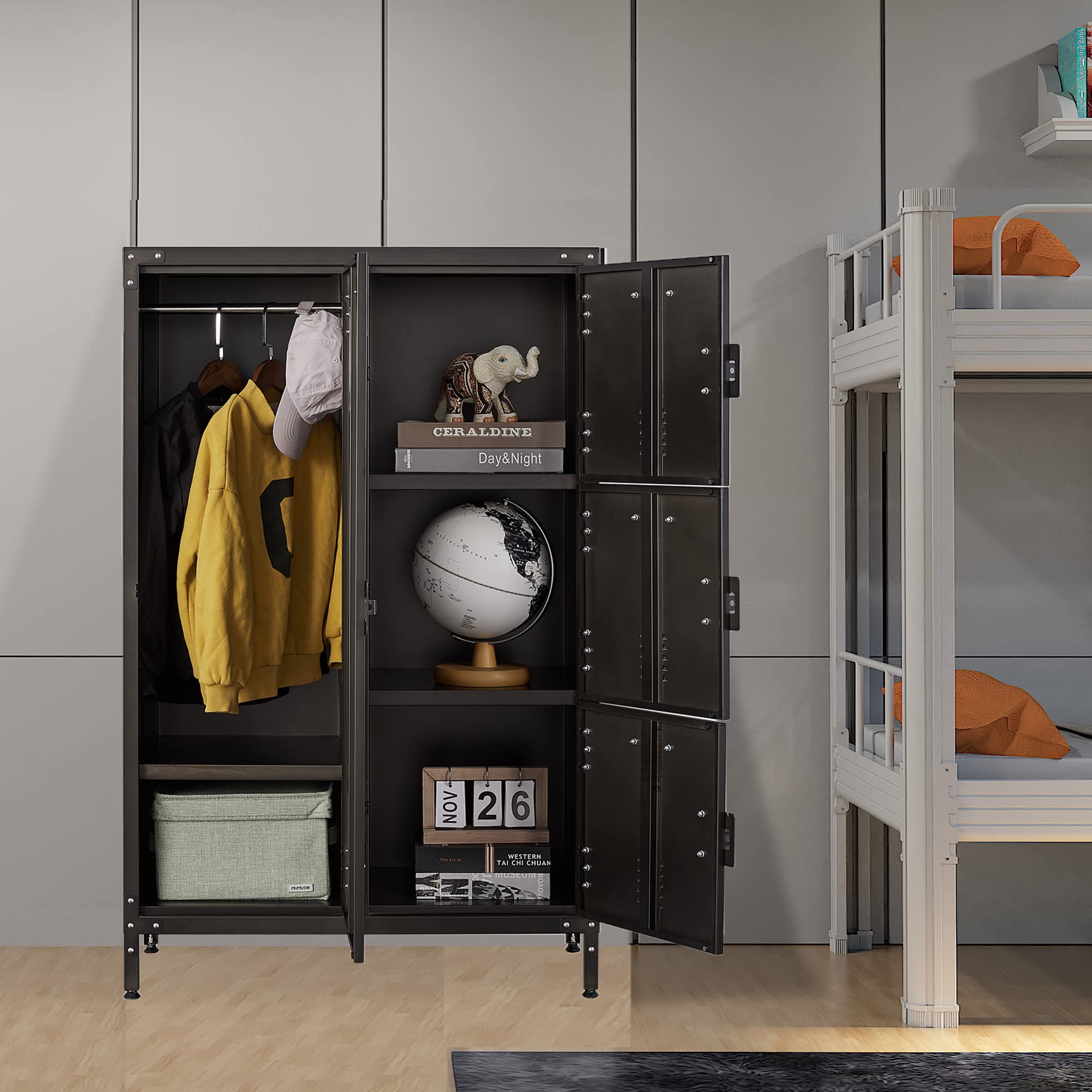 Letaya Metal Locker Storage Cabinet,55" Steel Retro Wardrobe,4 Doors Lockable,Adjustable Feet Organizer Locker for Employees Home Office School Gym (4 Door)