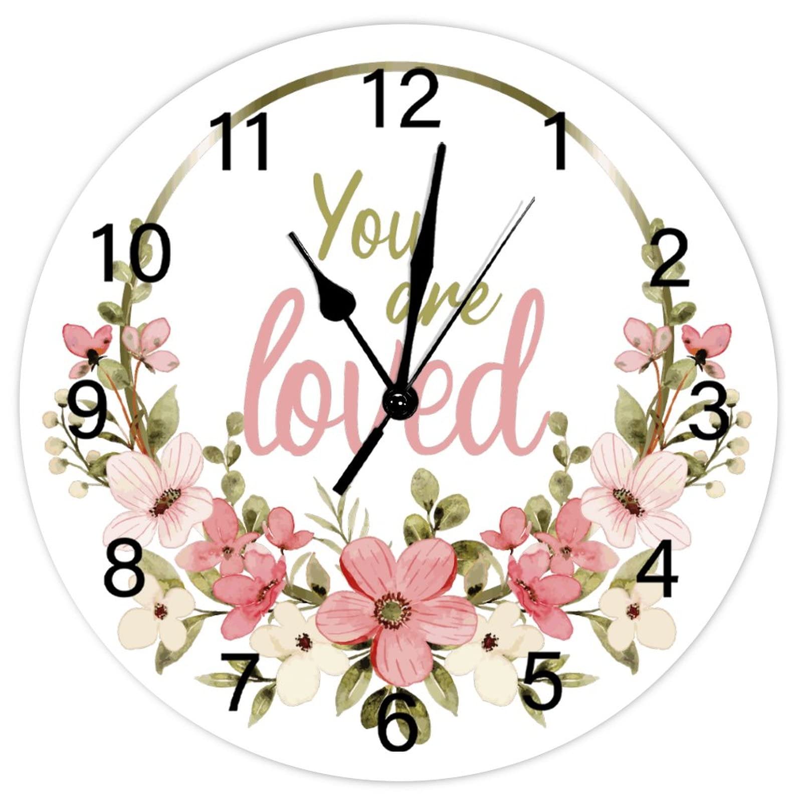 Horloge murale pour cuisine et salle de bain design couronne de fleurs champêtre