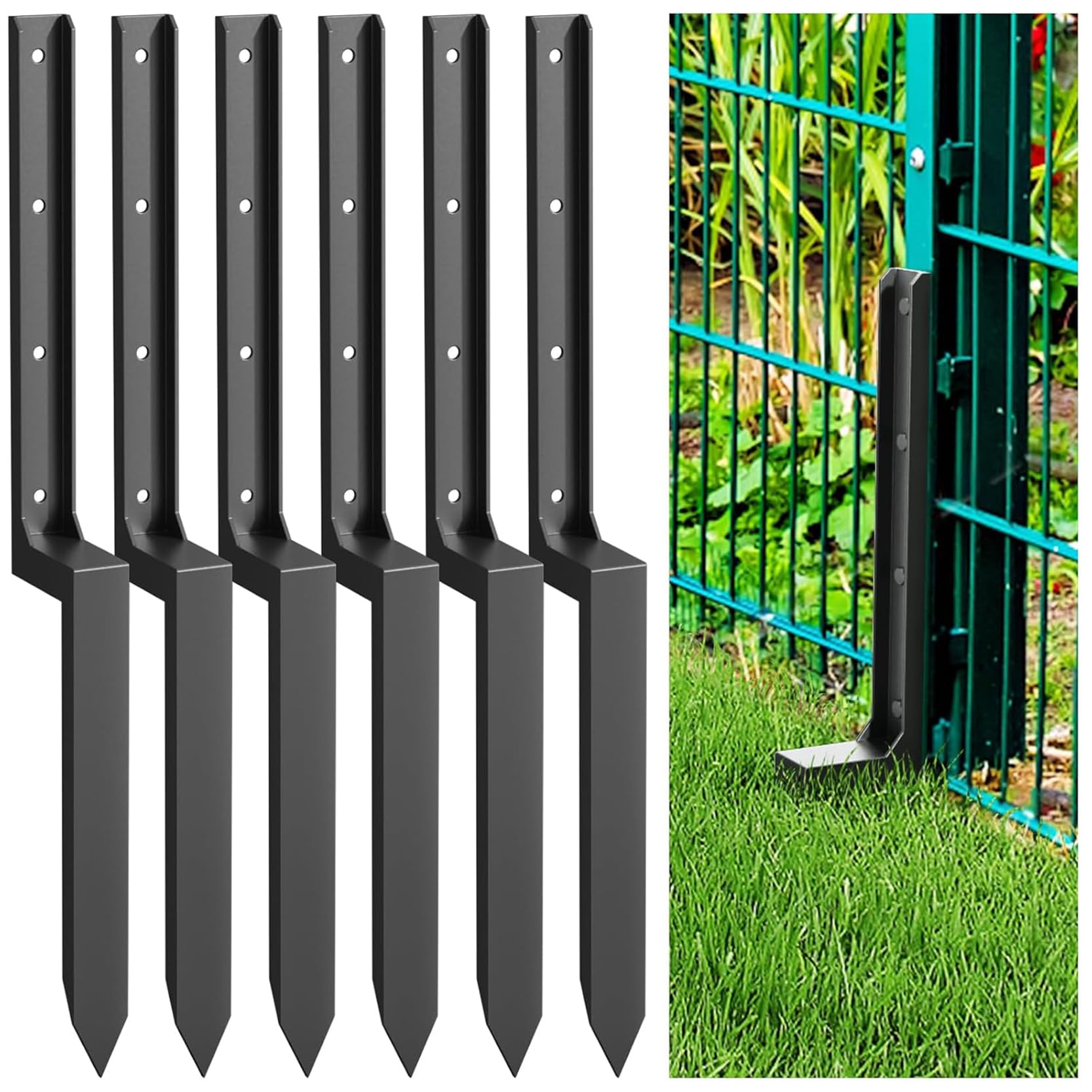 GOUZIBHD Fence Post Repair Kit Heavy Duty Fence Post Repair Stakes Thickened Fence Post Anchor Ground Spike,Post Stake Ground for Leaning or Broken Fence Posts(Size:6pcs)